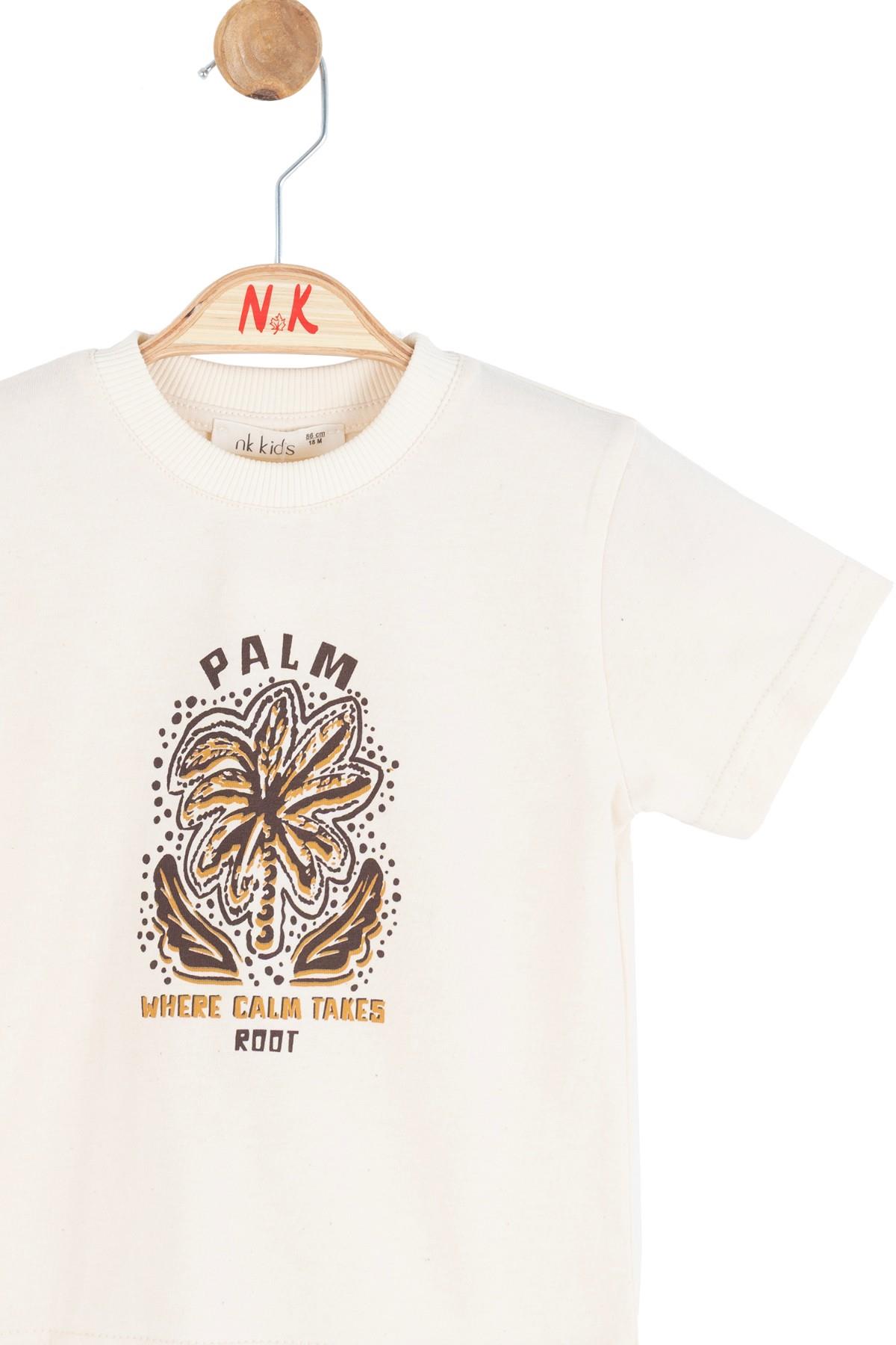 Nk Kids Erkek Bebek 1-4 Yaş Palmiye Baskılı Kısa Kol T-Shirt Krem