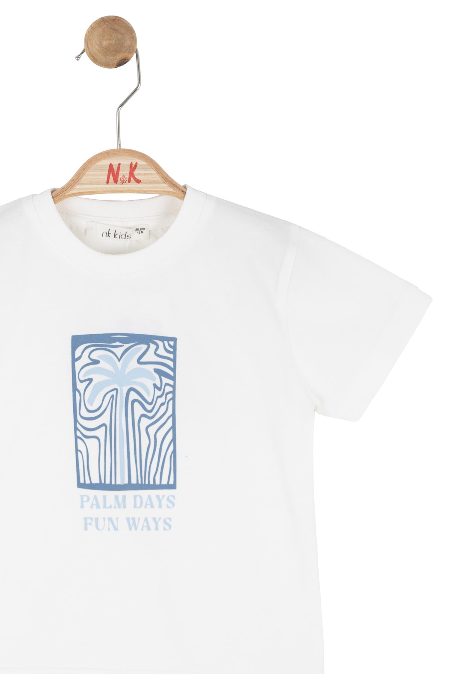 Nk Kids Erkek Bebek 1-4 Yaş Palmiye Desenli Kısa Kol T-shirt Ekru