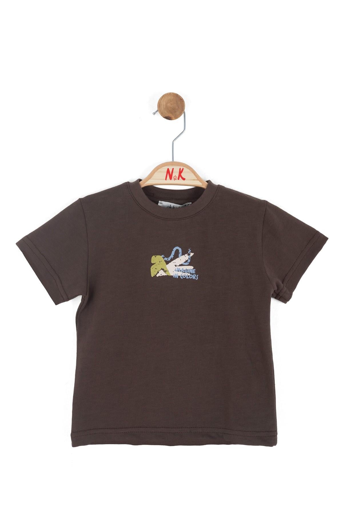 Nk Kids Erkek Bebek 1-4 Yaş Sırt Baskılı Kısa Kol T-shirt Kahverengi
