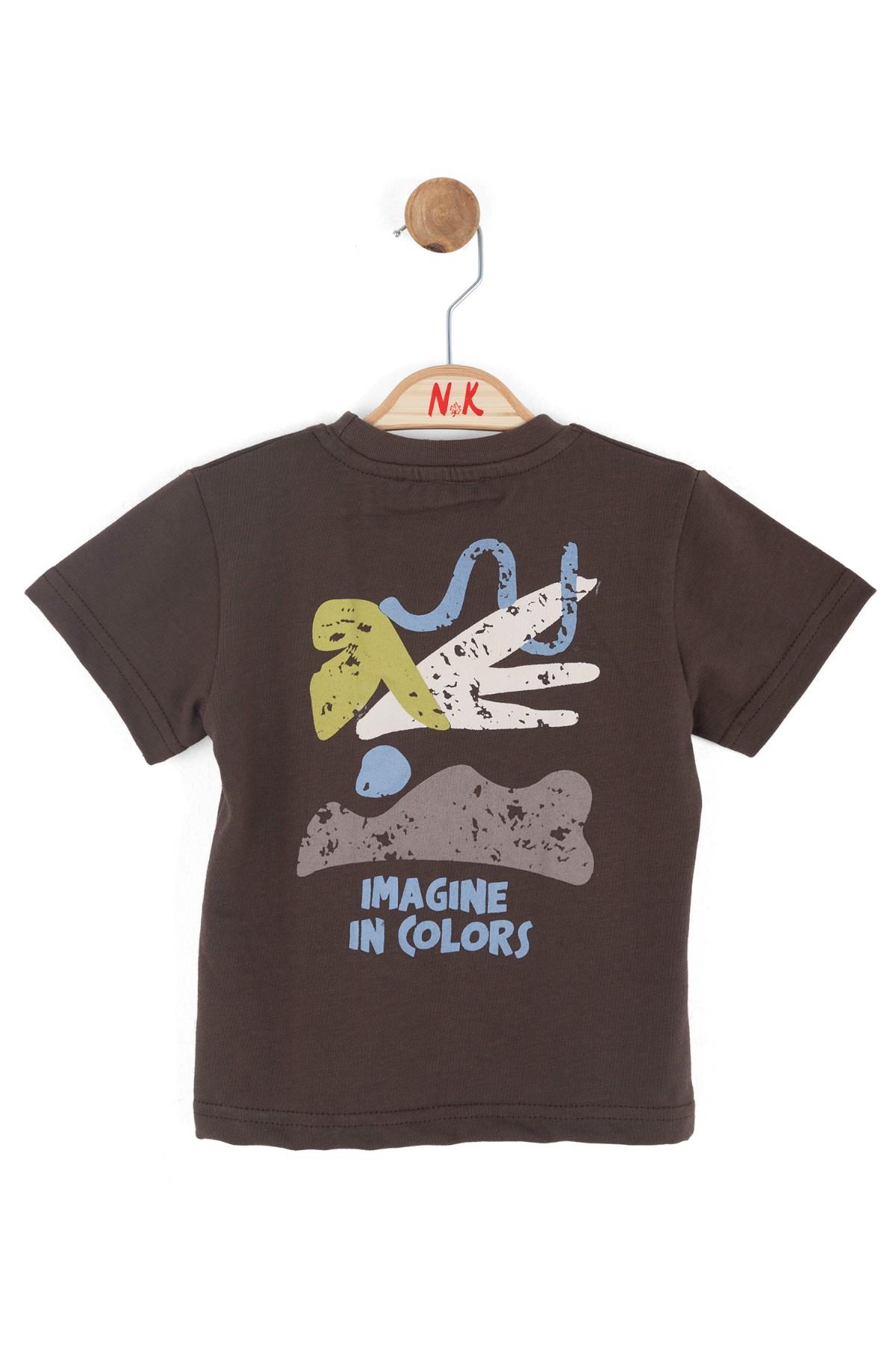 Nk Kids Erkek Bebek 1-4 Yaş Sırt Baskılı Kısa Kol T-shirt Kahverengi