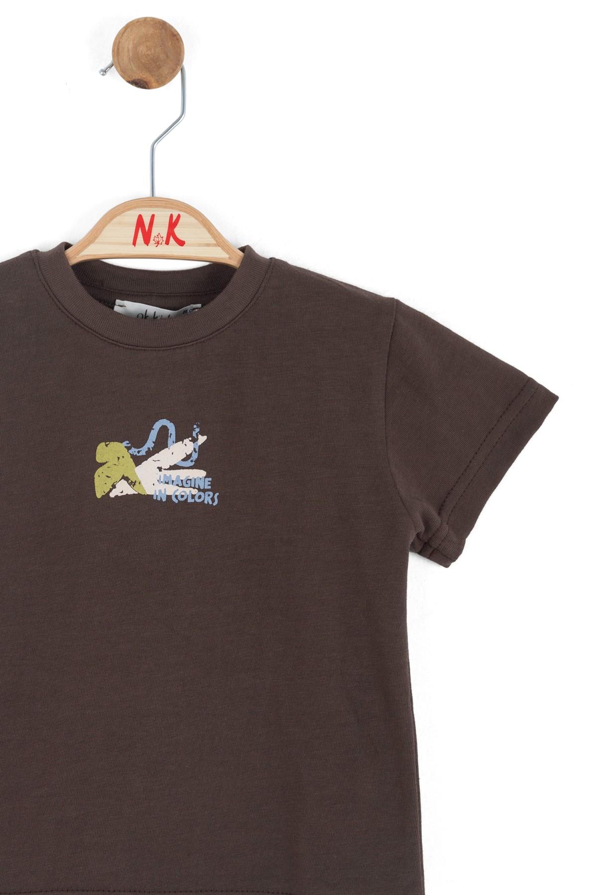 Nk Kids Erkek Bebek 1-4 Yaş Sırt Baskılı Kısa Kol T-shirt Kahverengi