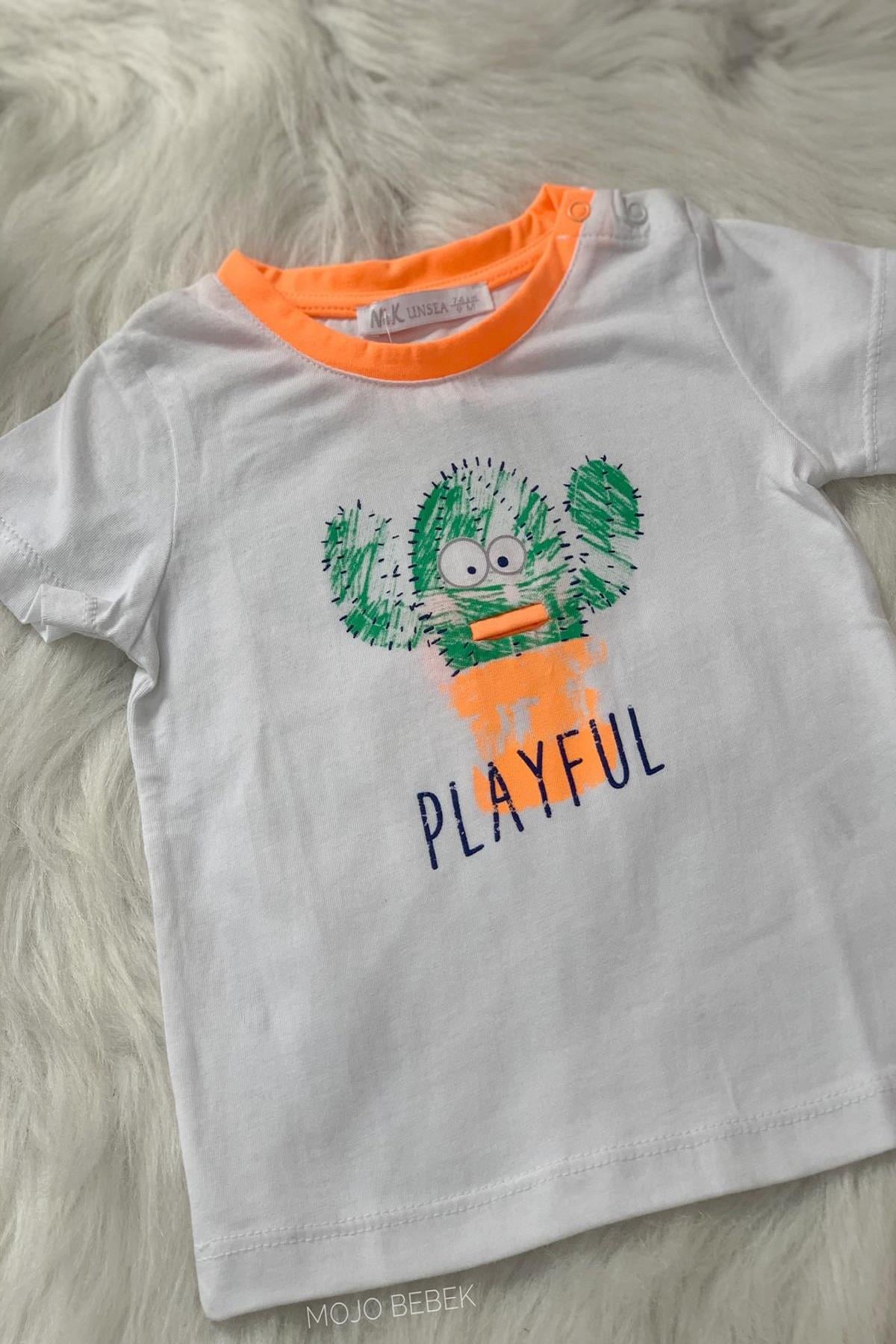 NK Kids Erkek Bebek Kaktüs Desenli T-shirt 42224 Beyaz