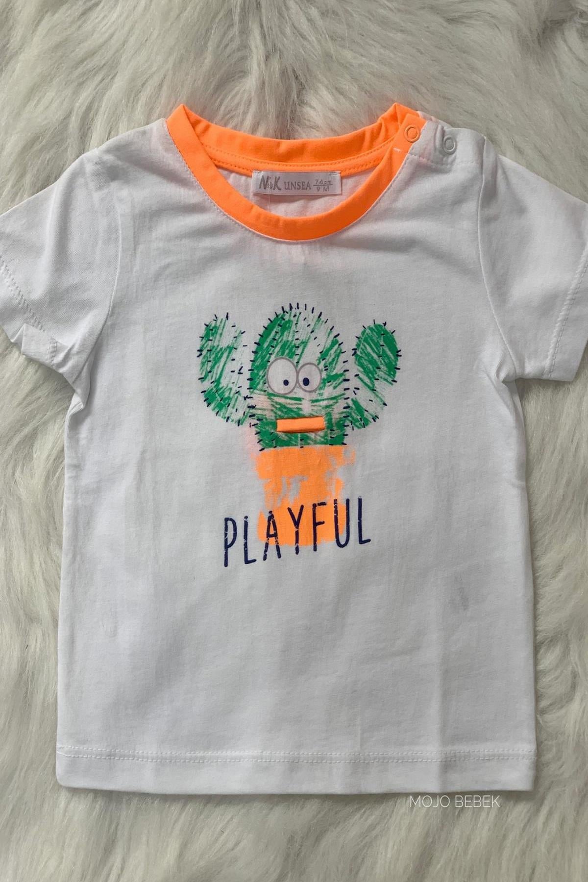 NK Kids Erkek Bebek Kaktüs Desenli T-shirt 42224 Beyaz