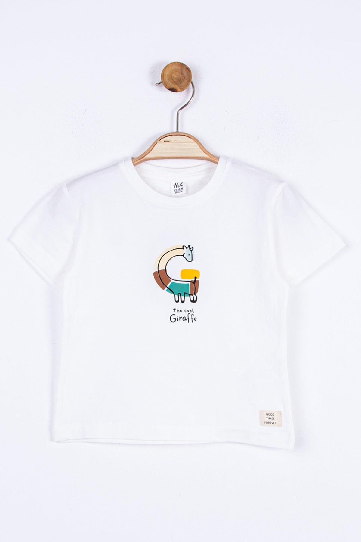 NK Kids Erkek Bebek Zürafa Baskılı T-shirt 44600 Ekru