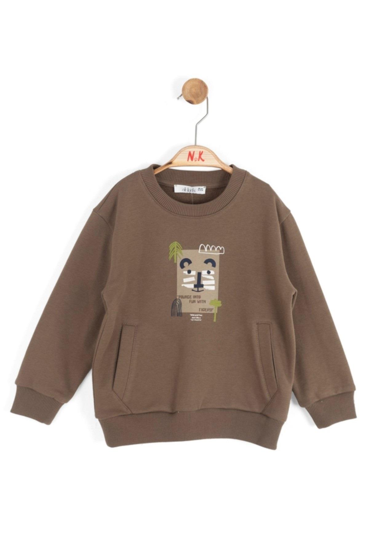 Nk Kids Erkek Çocuk 1-4 Yaş Baskılı Sweatshirt Kahverengi