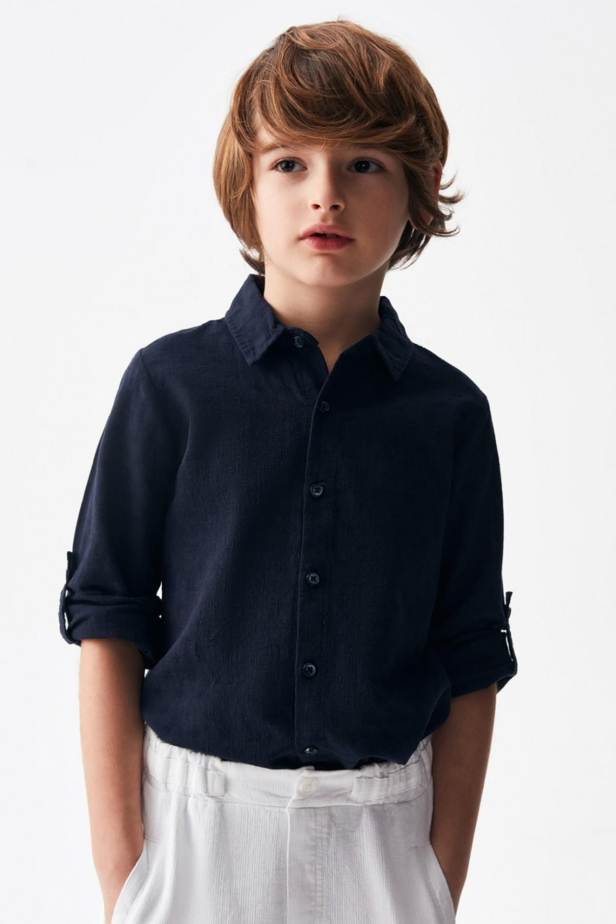 Nk Kids Erkek Çocuk %100 Pamuk Keten Gömlek 46516 Lacivert