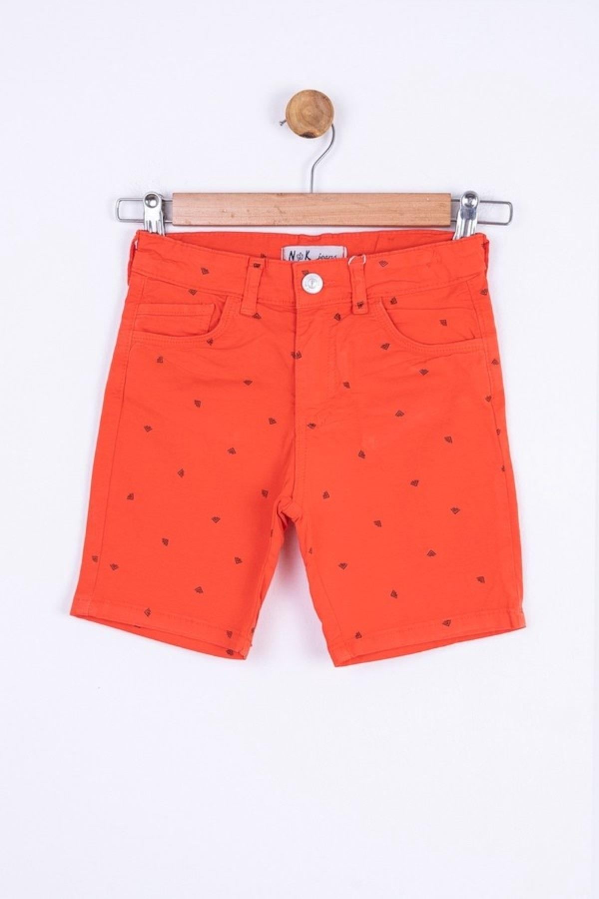 NK Kids Erkek Çocuk 4-8 Yaş Baskılı Pamuk Kanvas Şort 64734 Mercan