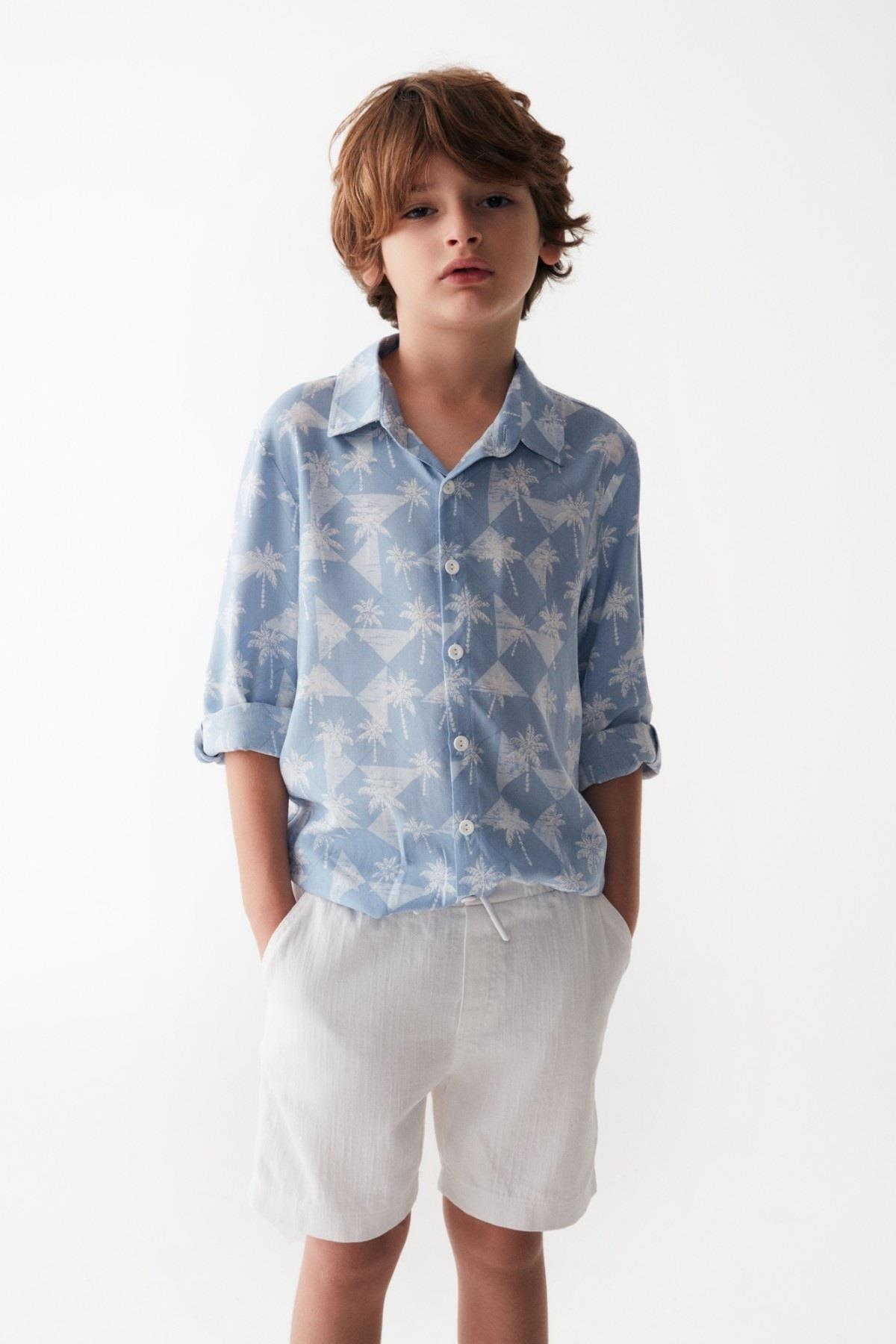 Nk Kids Erkek Çocuk 4-8 Yaş Beli Lastikli Pamuk Keten Şort 66507 Beyaz