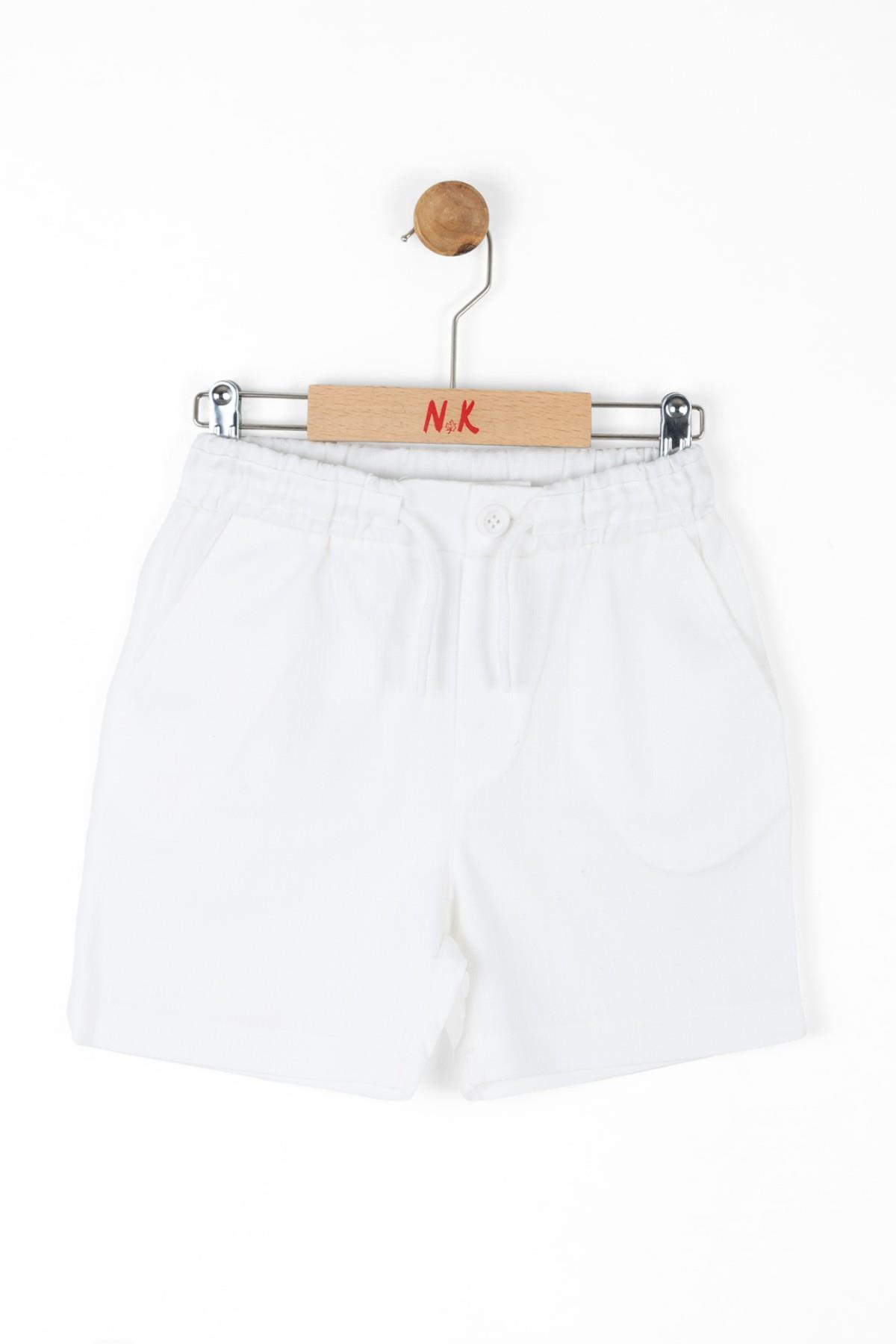 Nk Kids Erkek Çocuk 4-8 Yaş Beli Lastikli Pamuk Keten Şort 66507 Beyaz