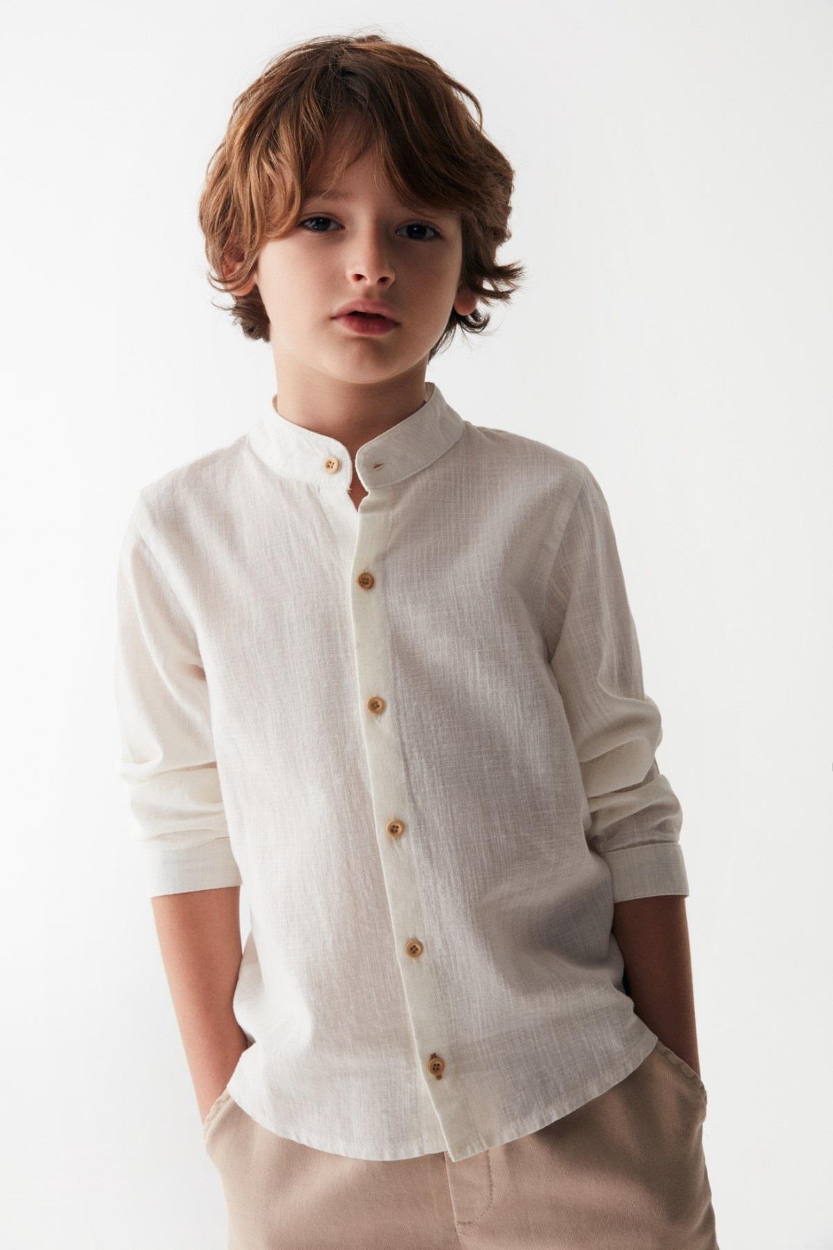 Nk Kids Erkek Çocuk 4-8 Yaş Hakim Yaka Keten Gömlek 46511 Ekru