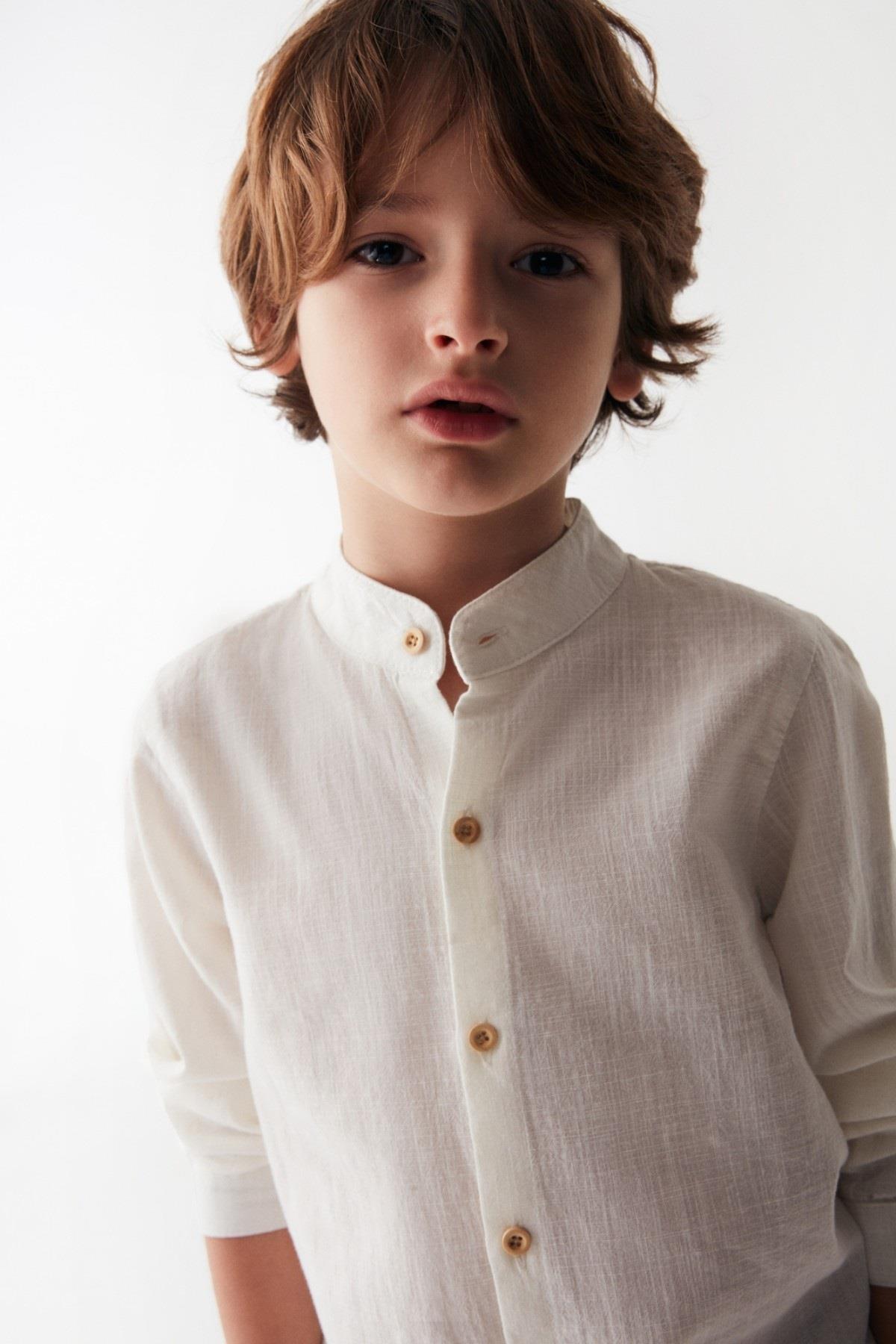 Nk Kids Erkek Çocuk 4-8 Yaş Hakim Yaka Keten Gömlek 46511 Ekru