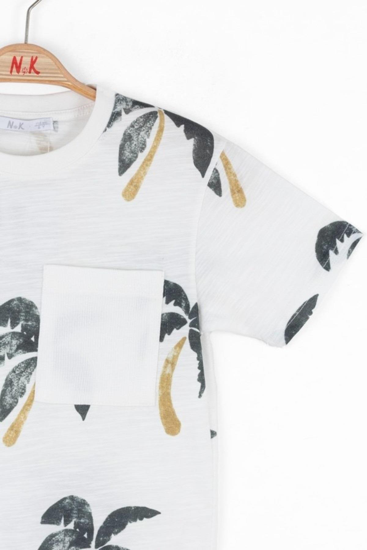 Nk Kids Erkek Çocuk 4-8 Yaş Palmiye Baskılı T-shirt 48520 Ekru