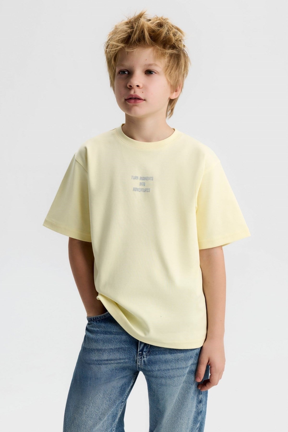 Nk Kids Erkek Çocuk 8-14 Yaş %100 Pamuk Kısa Kol T-shirt Sarı