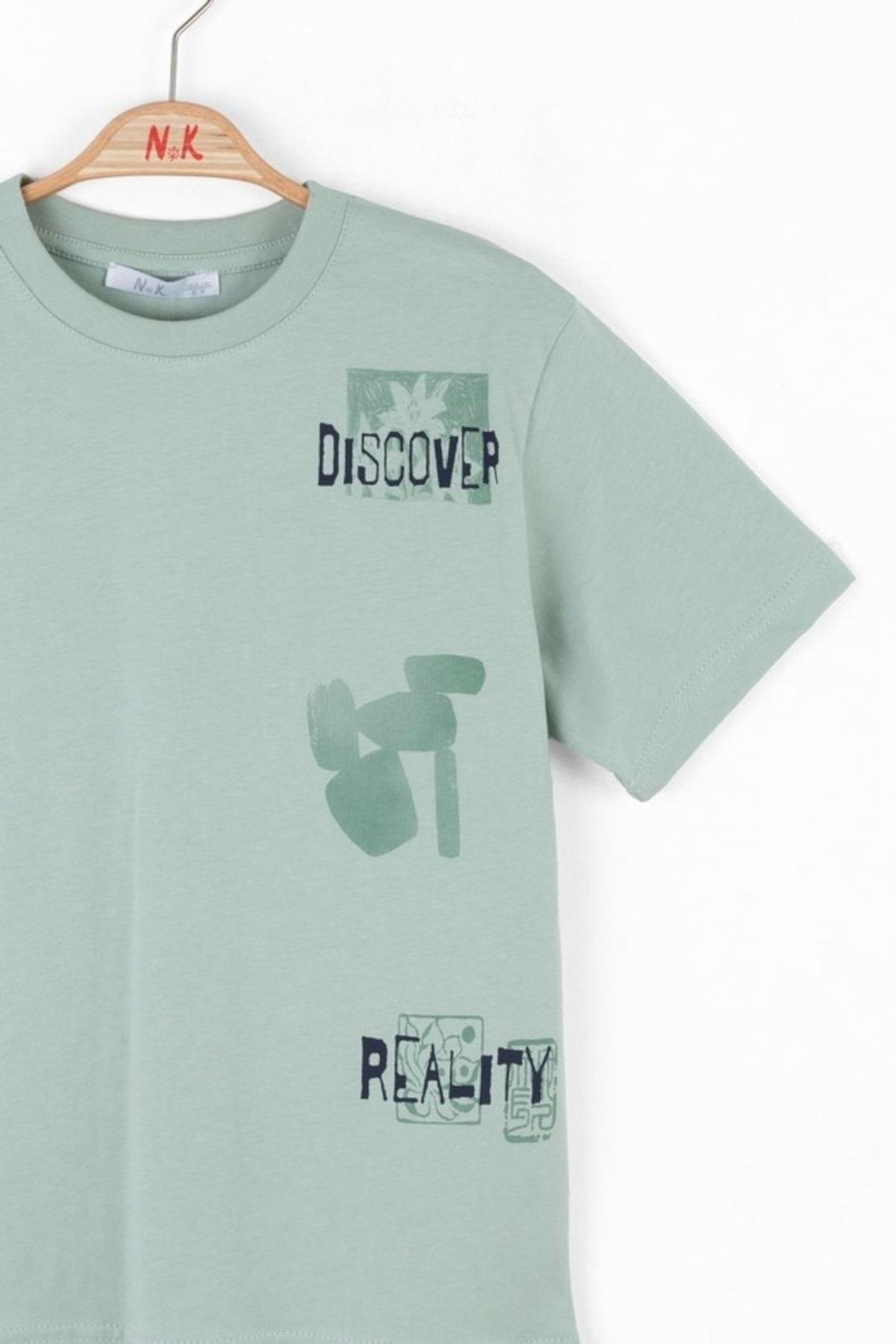 Nk Kids Erkek Çocuk 8-14 Yaş %100 Pamuk Desenli T-shirt 48351 Mint