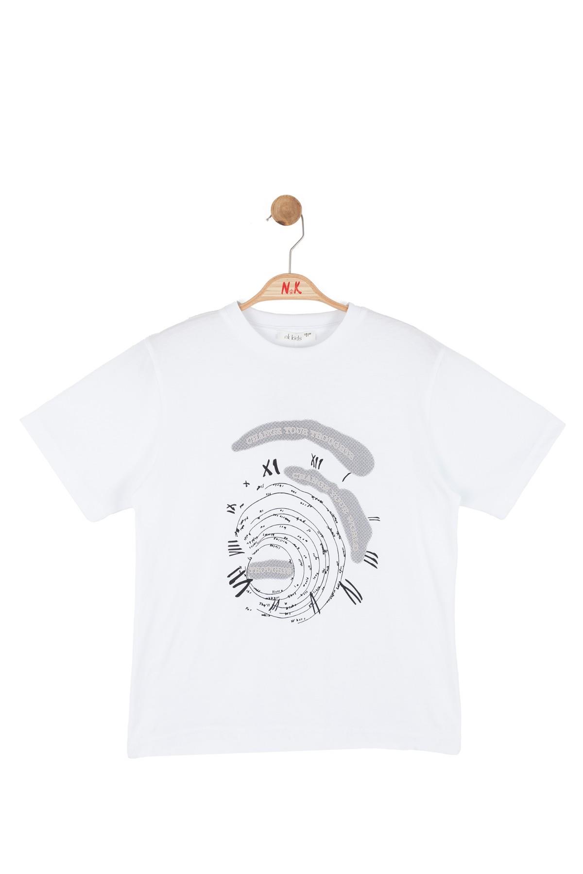 Nk Kids Erkek Çocuk 8-14 Yaş Labirent Desenli Kısa Kol T-Shirt Beyaz