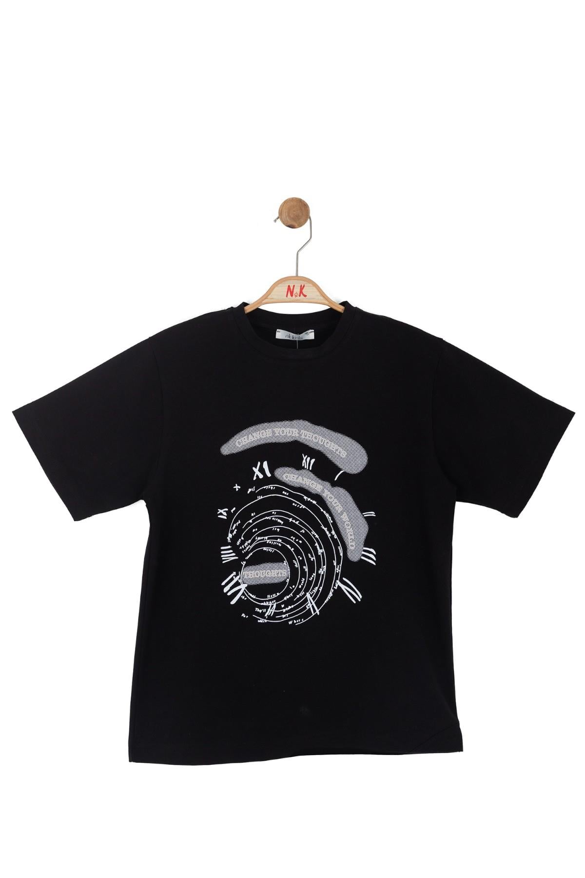 Nk Kids Erkek Çocuk 8-14 Yaş Labirent Desenli Kısa Kol T-Shirt Siyah