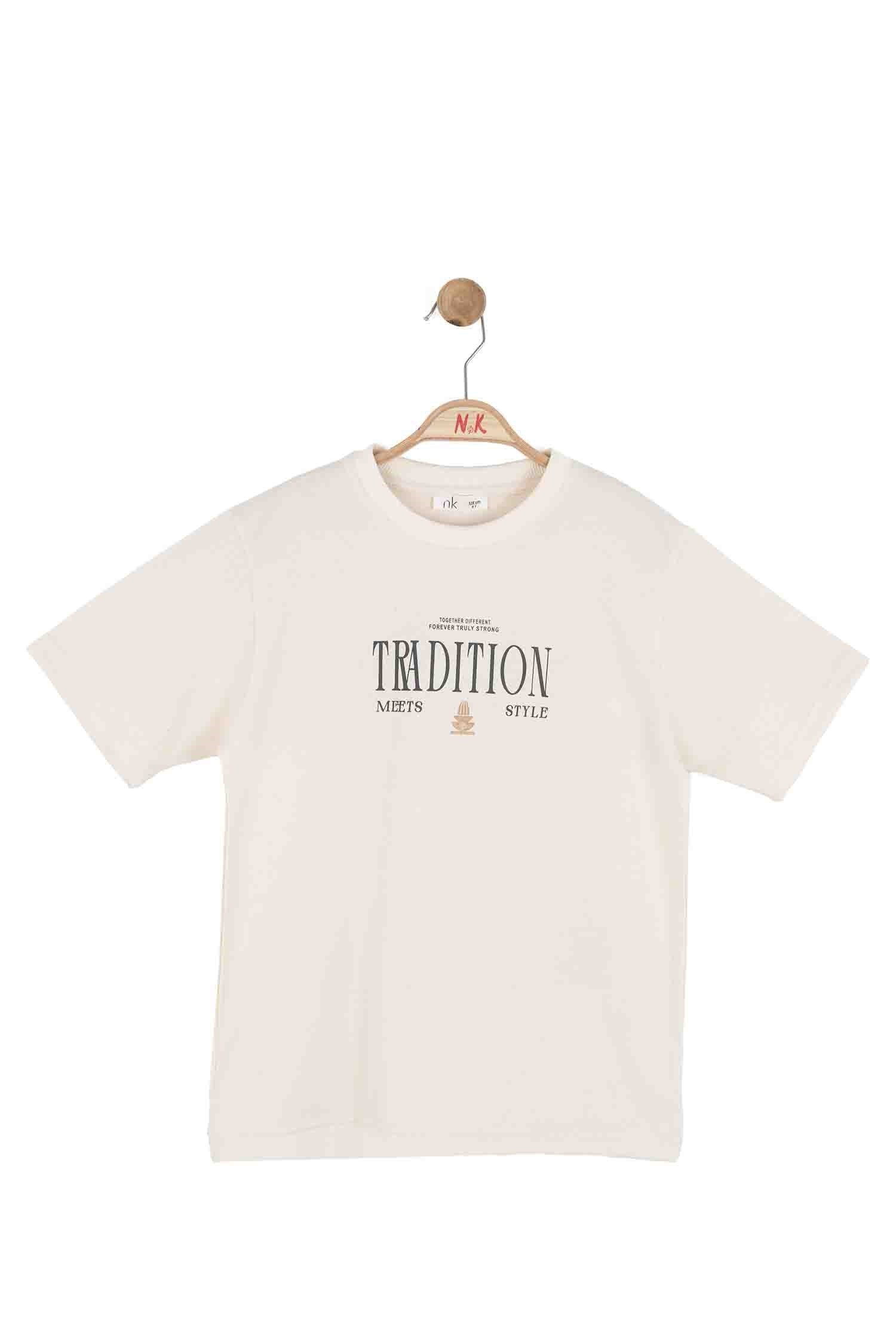 Nk Kids Erkek Çocuk 8-14 Yaş Sırt Baskılı Kısa Kol T-shirt Krem