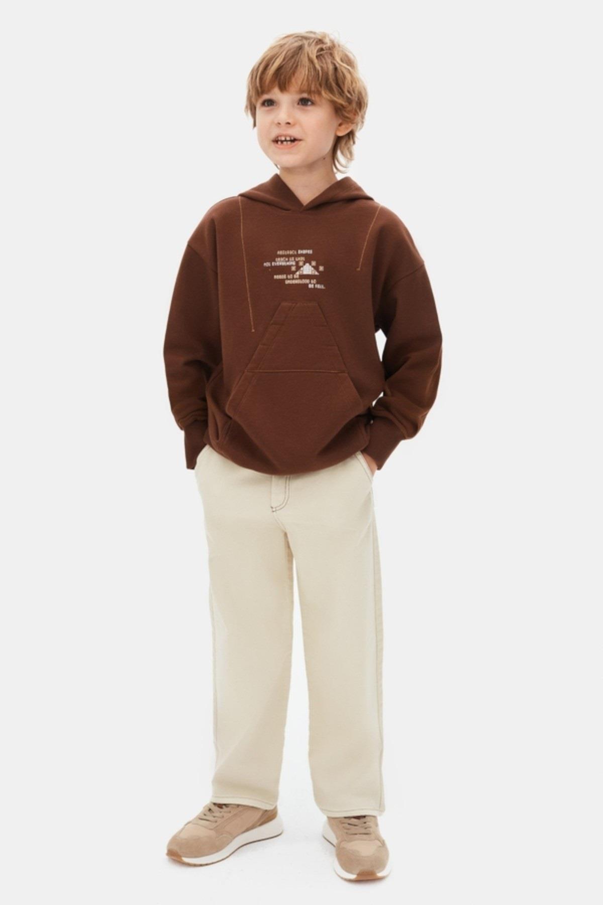 Nk Kids Erkek Çocuk 8-14 Yaş Sırt Baskılı Kapüşonlu Sweatshirt Kahverengi
