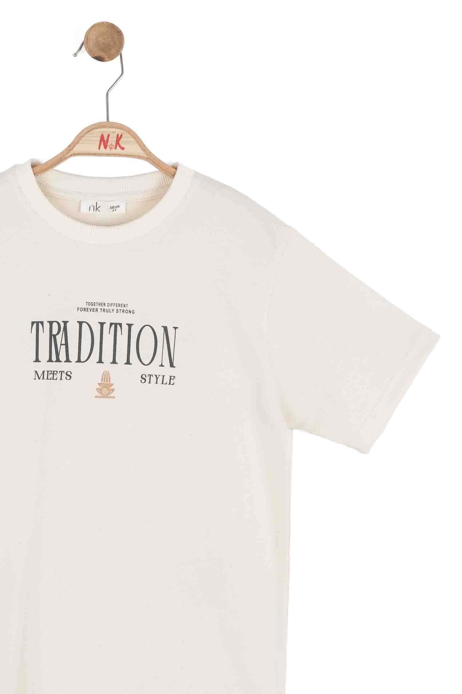 Nk Kids Erkek Çocuk 8-14 Yaş Sırt Baskılı Kısa Kol T-shirt Krem