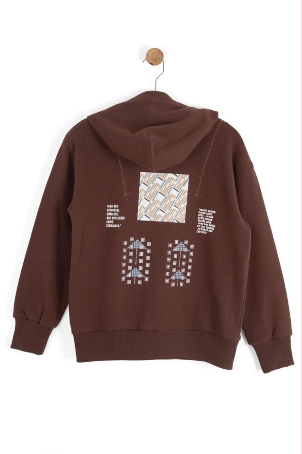 Nk Kids Erkek Çocuk 8-14 Yaş Sırt Baskılı Kapüşonlu Sweatshirt Kahverengi