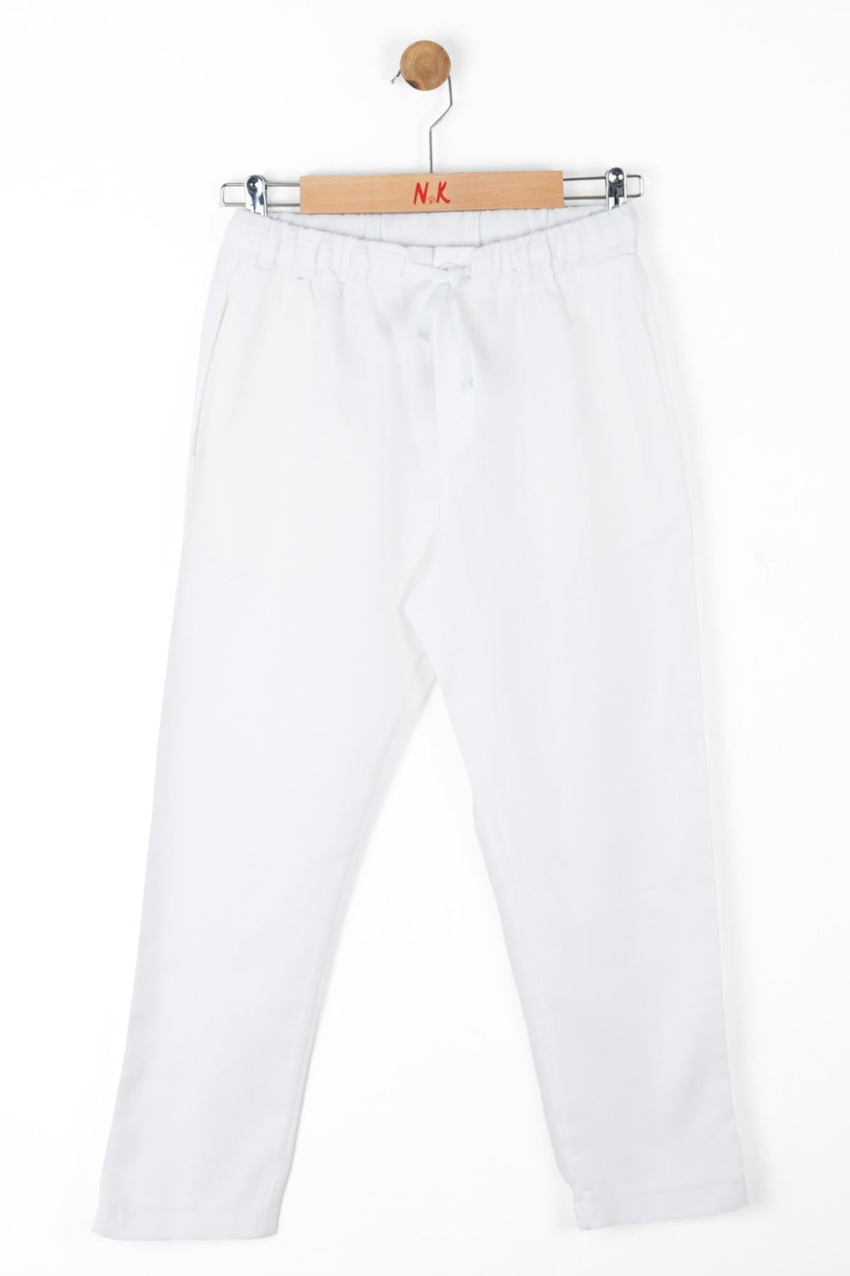 Nk Kids Erkek Çocuk Lastikli Bel %100 Pamuk Keten Pantolon 66324 Beyaz