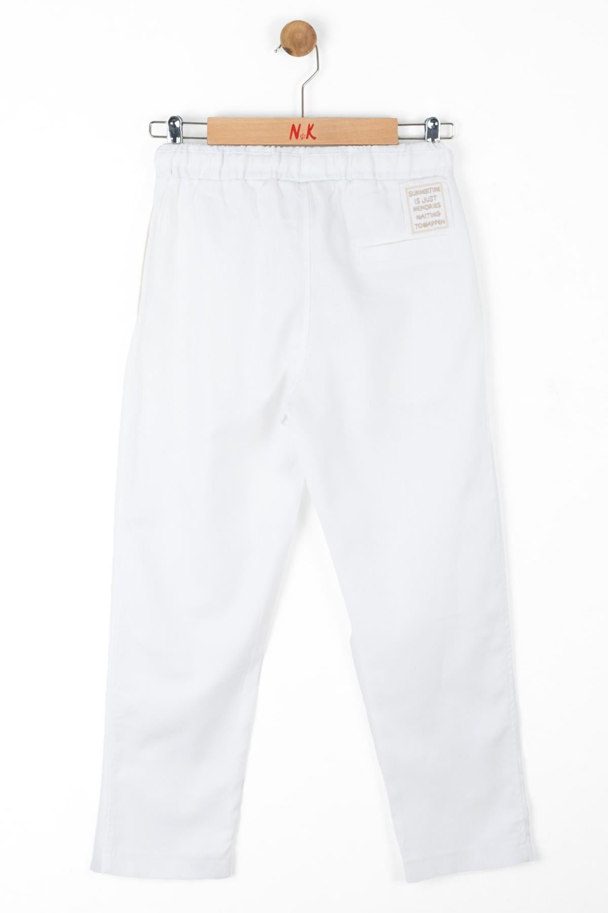 Nk Kids Erkek Çocuk Lastikli Bel %100 Pamuk Keten Pantolon 66324 Beyaz