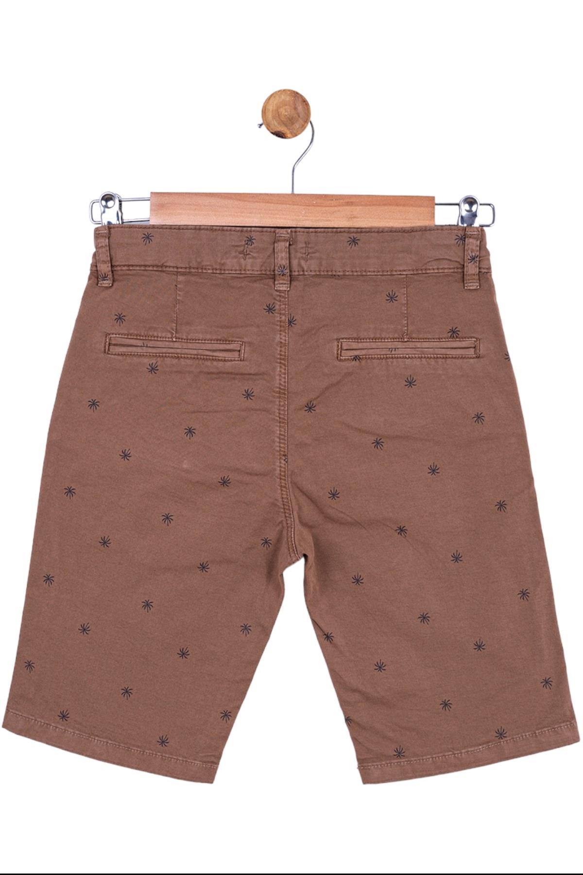 NK Kids Erkek Çocuk Palmiye Desenli Denim Şort 64705 Kahverengi