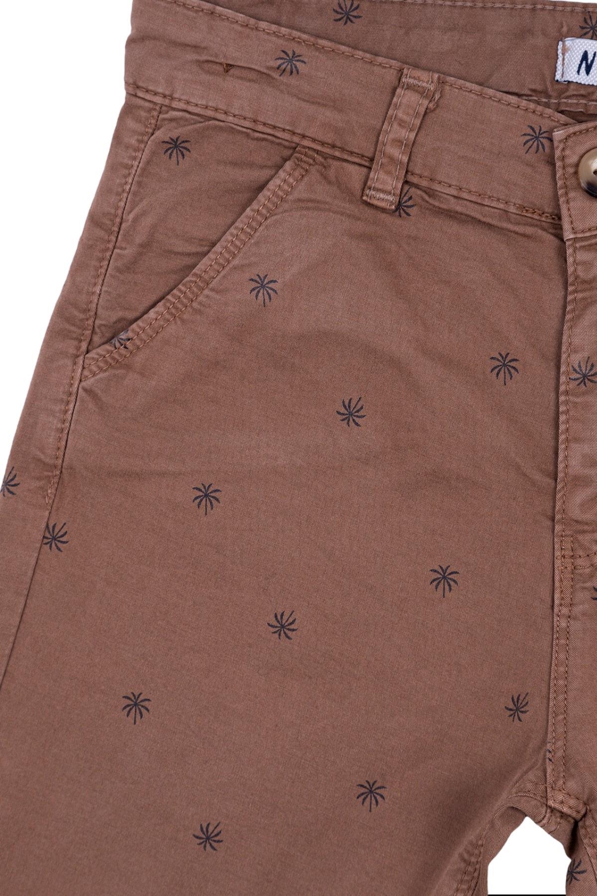 NK Kids Erkek Çocuk Palmiye Desenli Denim Şort 64705 Kahverengi