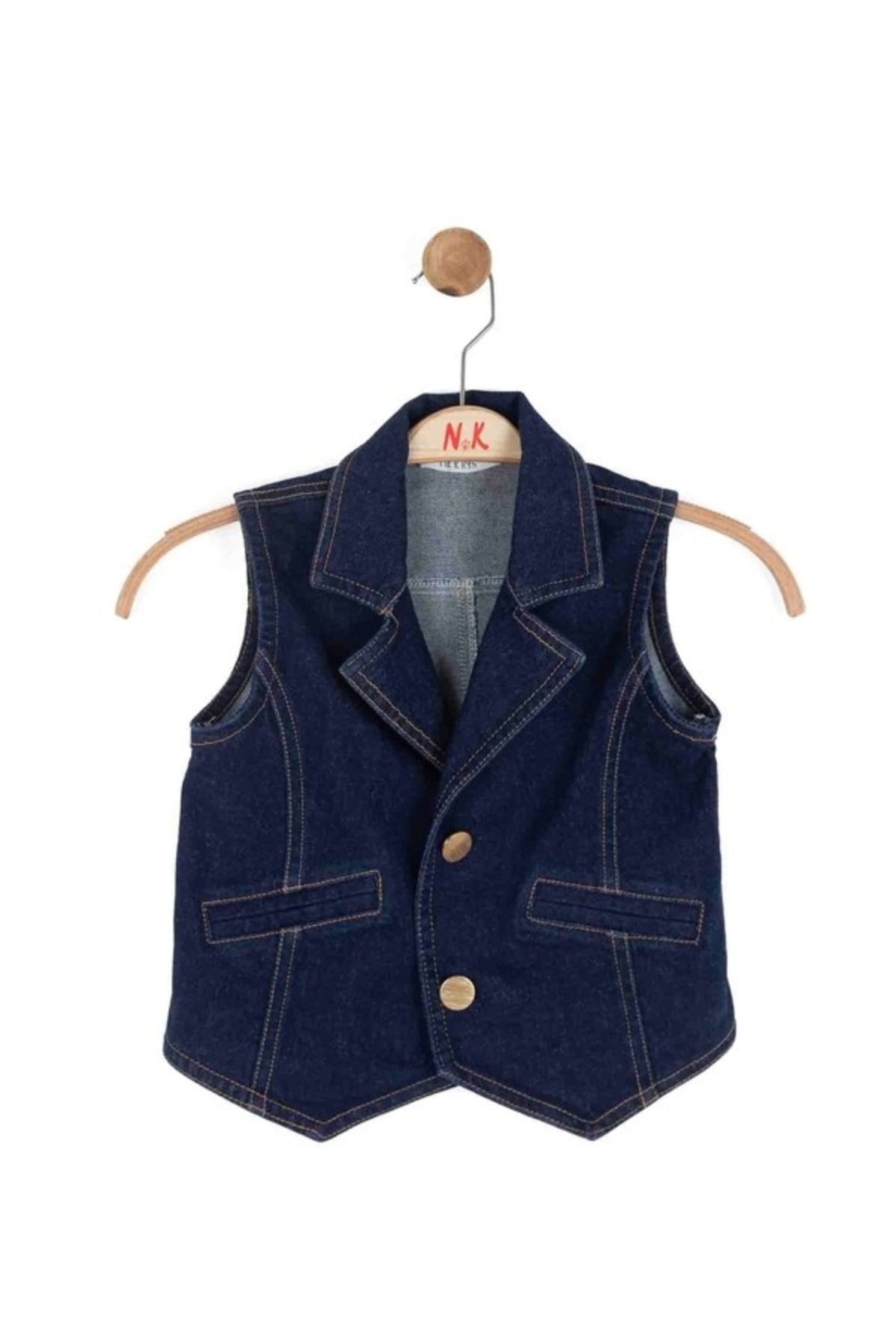 Nk Kids Kız 8-14 Yaş Gold Düğmeli Denim Yelek Lacivert