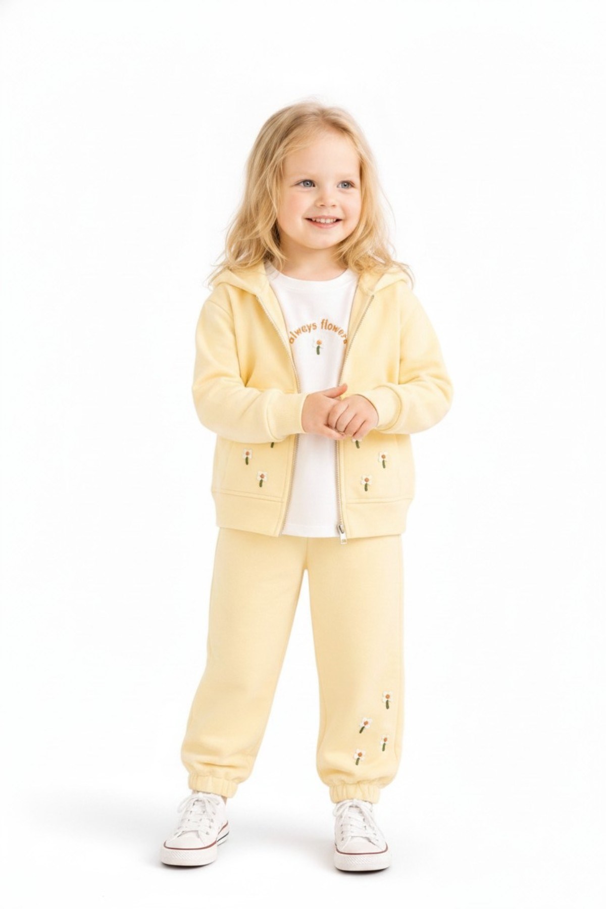 Nk Kids Kız Bebek 1-4 Yaş Çiçek Motifli Eşofman Takımı Sarı