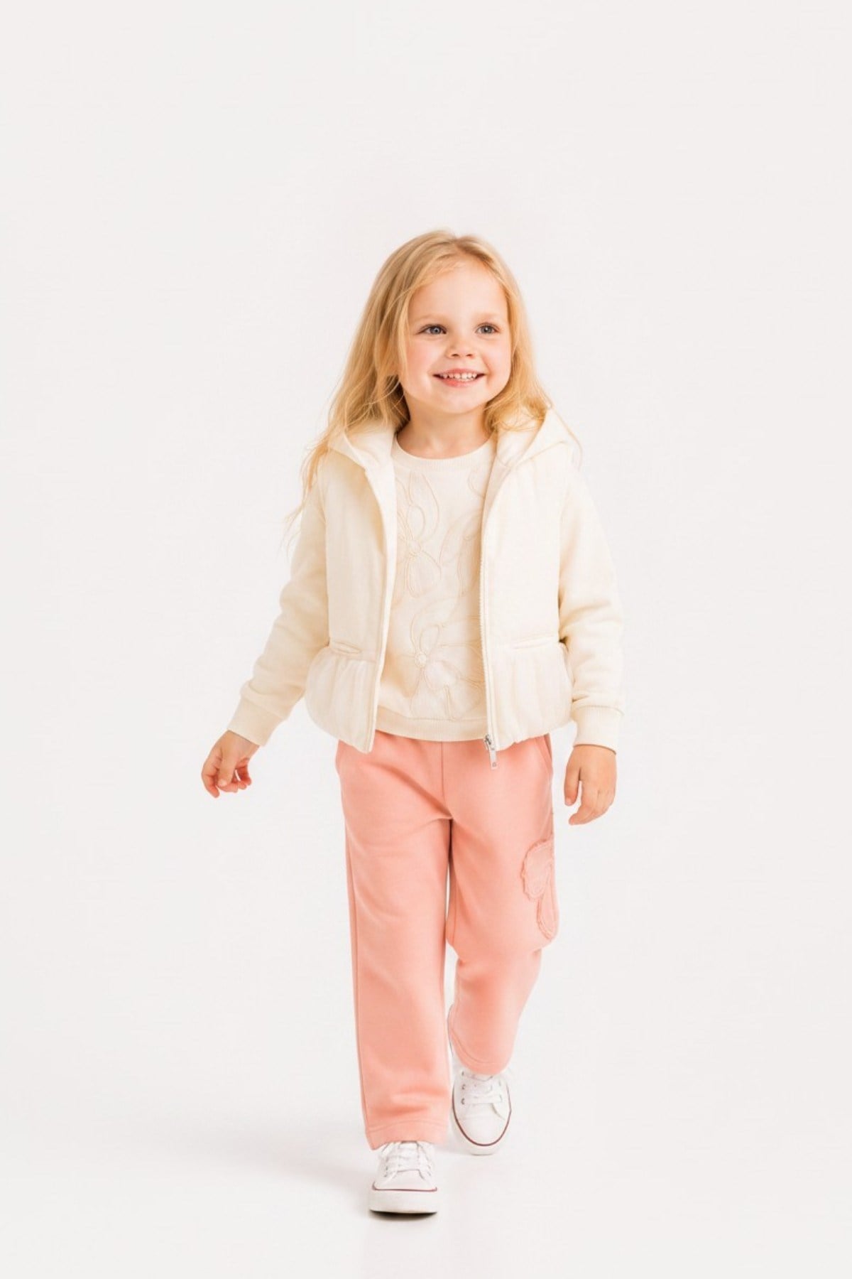 Nk Kids Kız Bebek 1-4 Yaş Çiçek Nakışlı Yumuşak Pantolon Pudra
