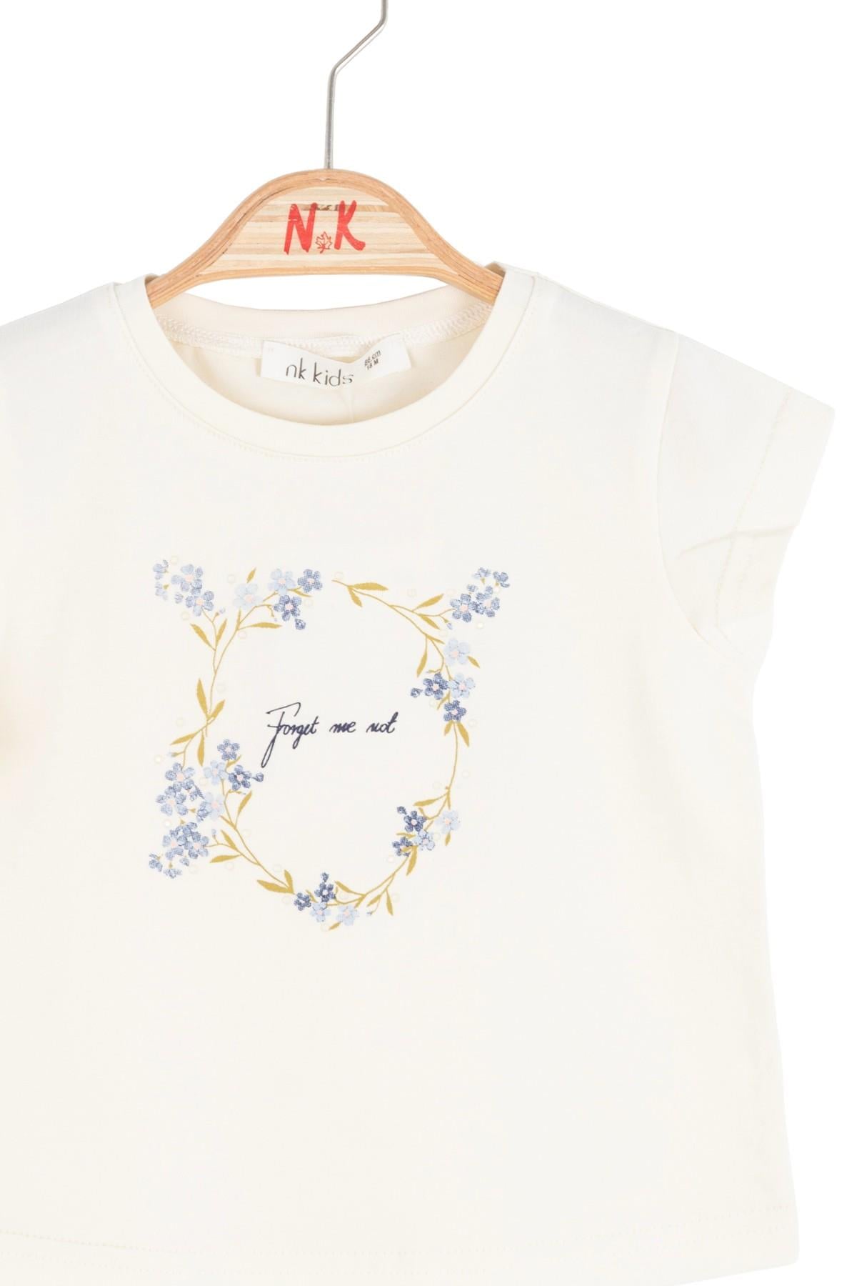 Nk Kids Kız Bebek 1-4 Yaş Çiçek Sarmal Desenli Kısa Kol T-Shirt Krem