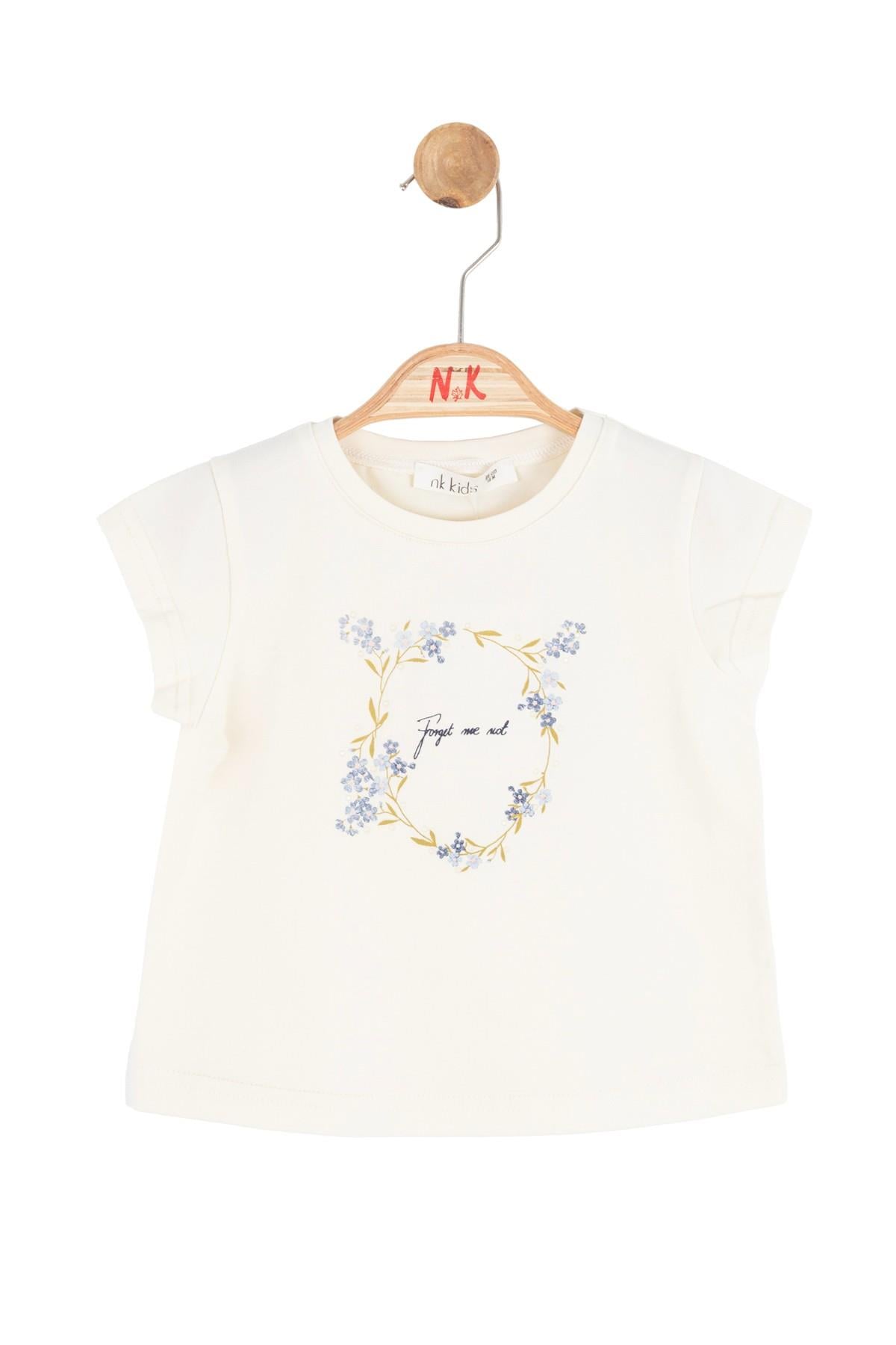 Nk Kids Kız Bebek 1-4 Yaş Çiçek Sarmal Desenli Kısa Kol T-Shirt Krem