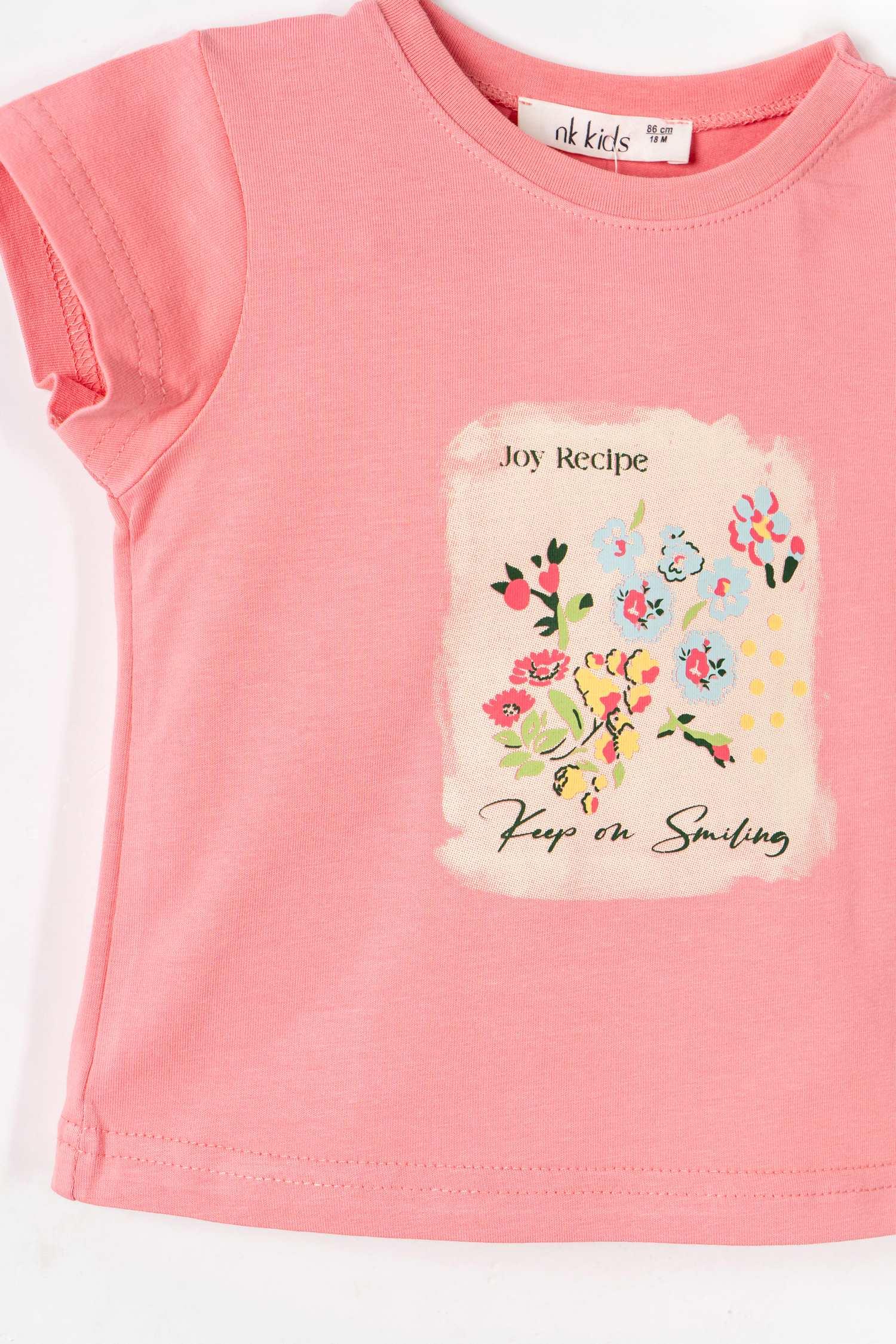 Nk Kids Kız Bebek 1-4 Yaş Çiçekli Keten Etekli Takım Pembe