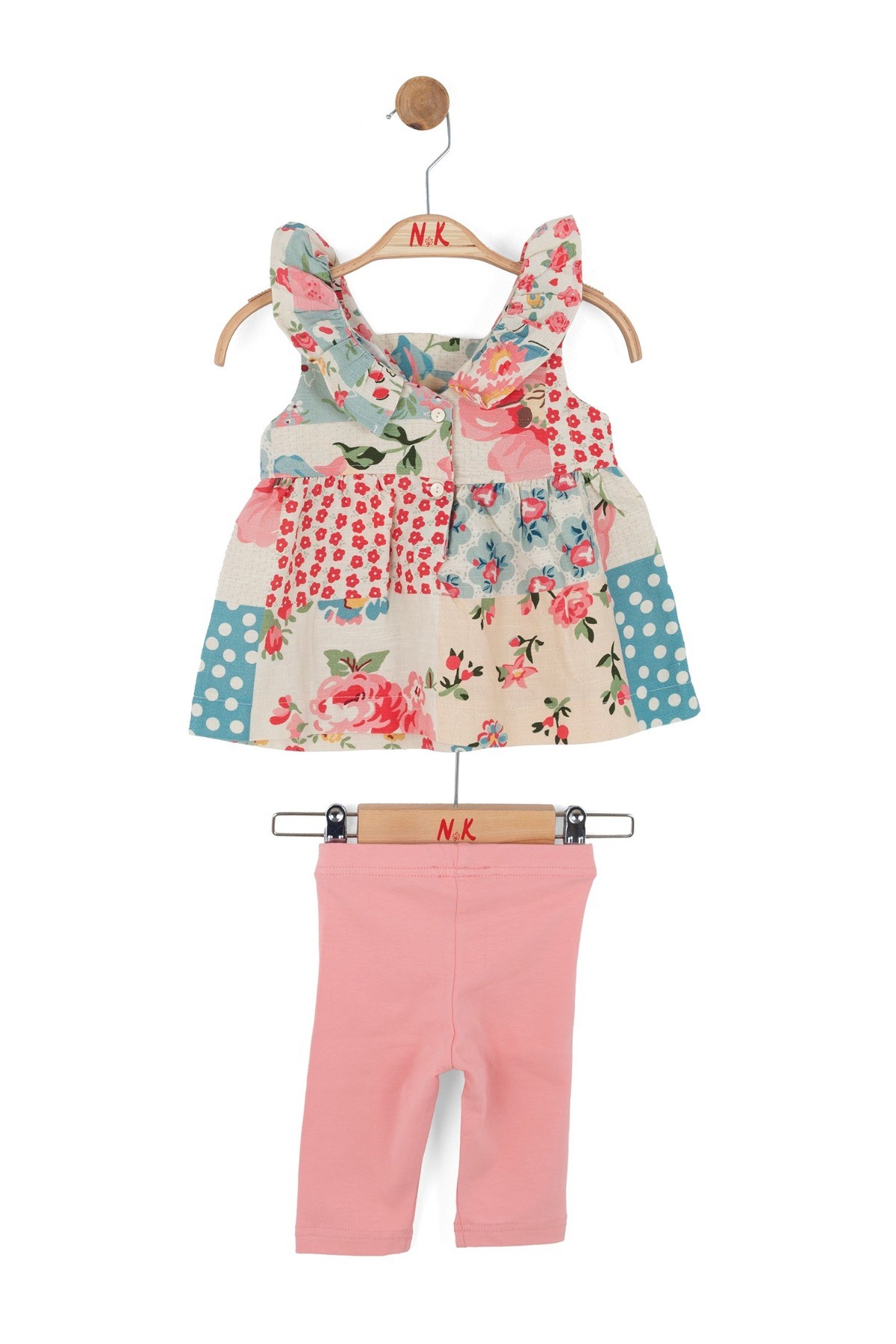 Nk Kids Kız Bebek 1-4 Yaş Desenli Bluz-Taytlı Takım Ekru-Pembe
