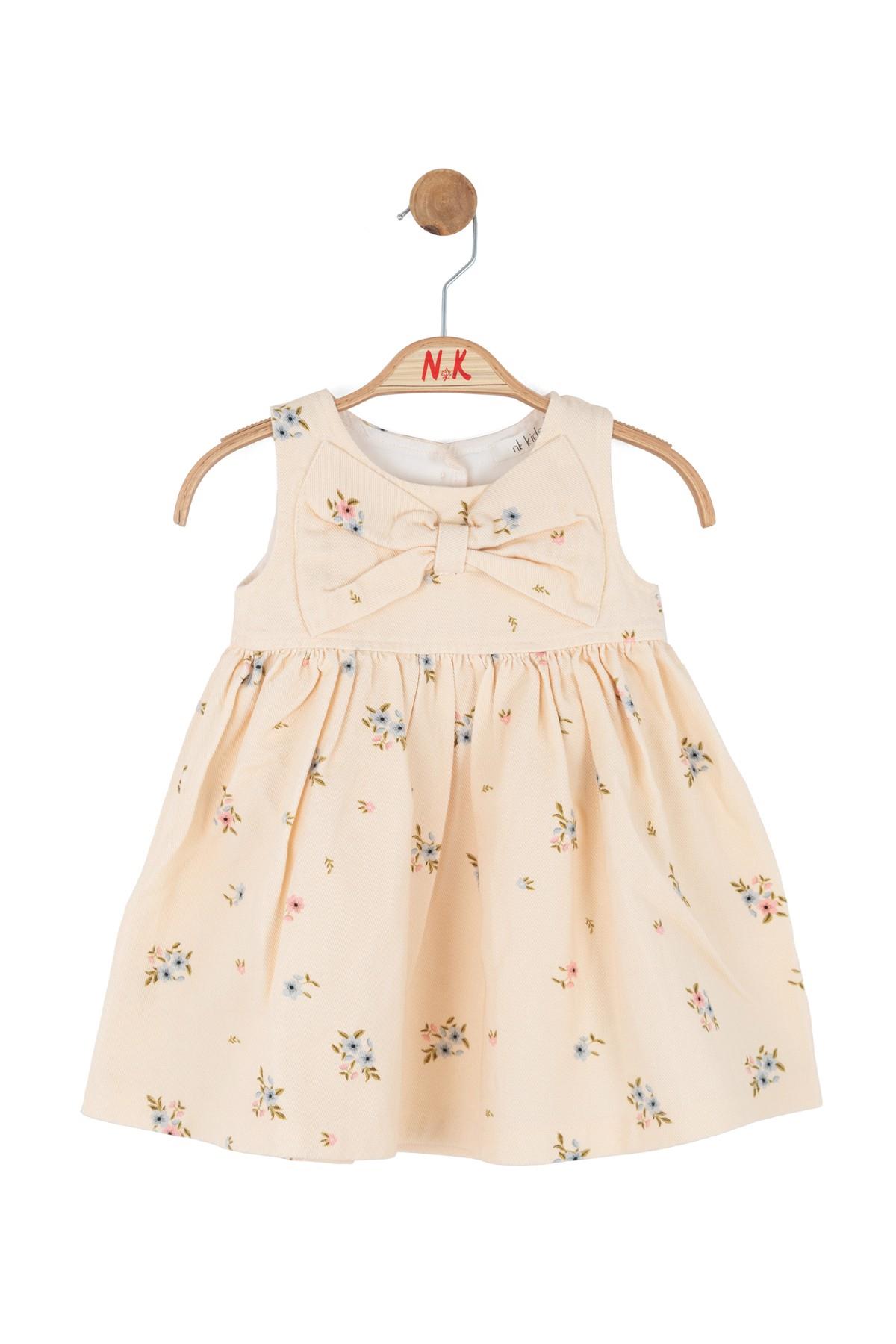Nk Kids Kız Bebek 1-4 Yaş Fiyonklu Çiçek Desenli Elbise Krem