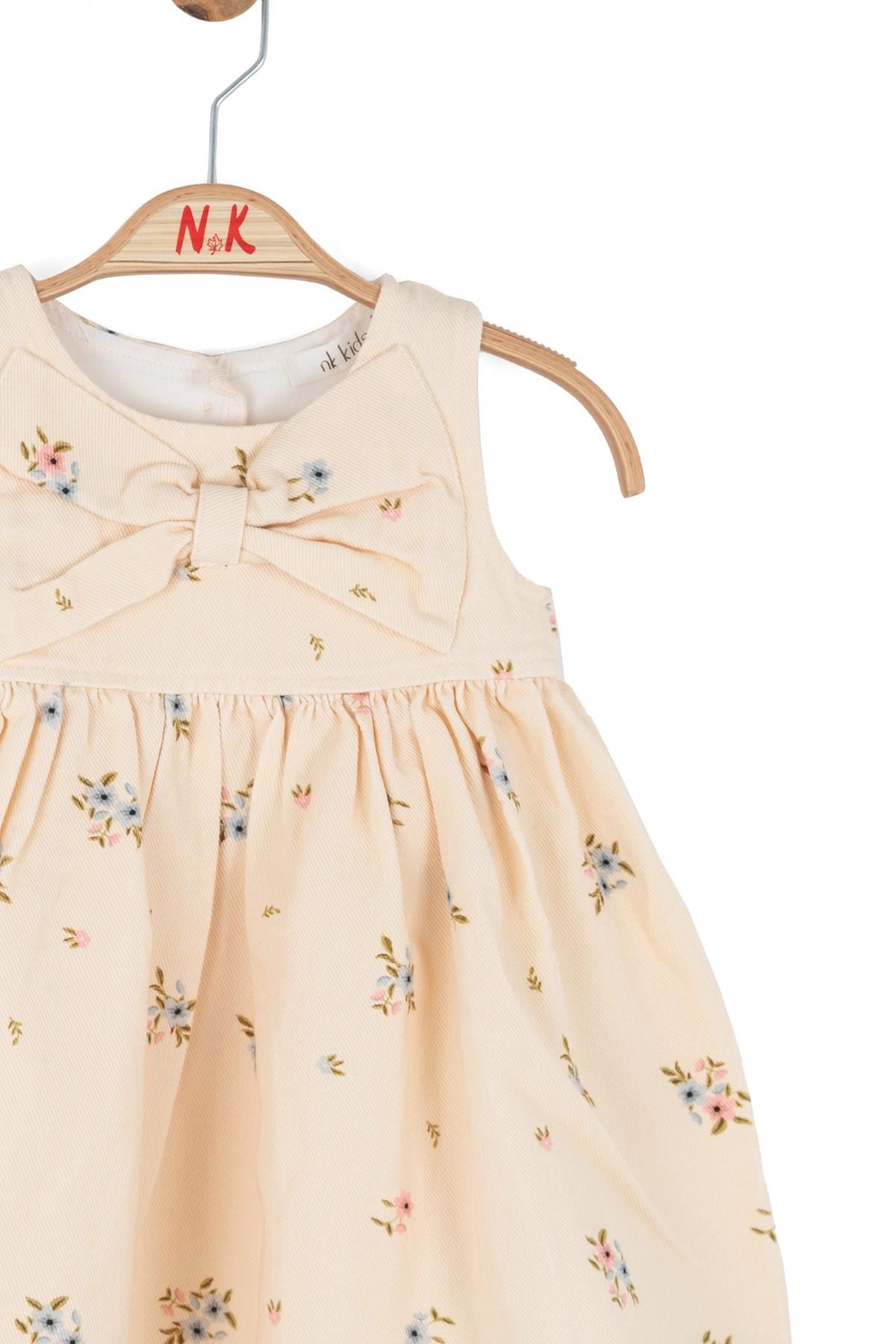Nk Kids Kız Bebek 1-4 Yaş Fiyonklu Çiçek Desenli Elbise Krem
