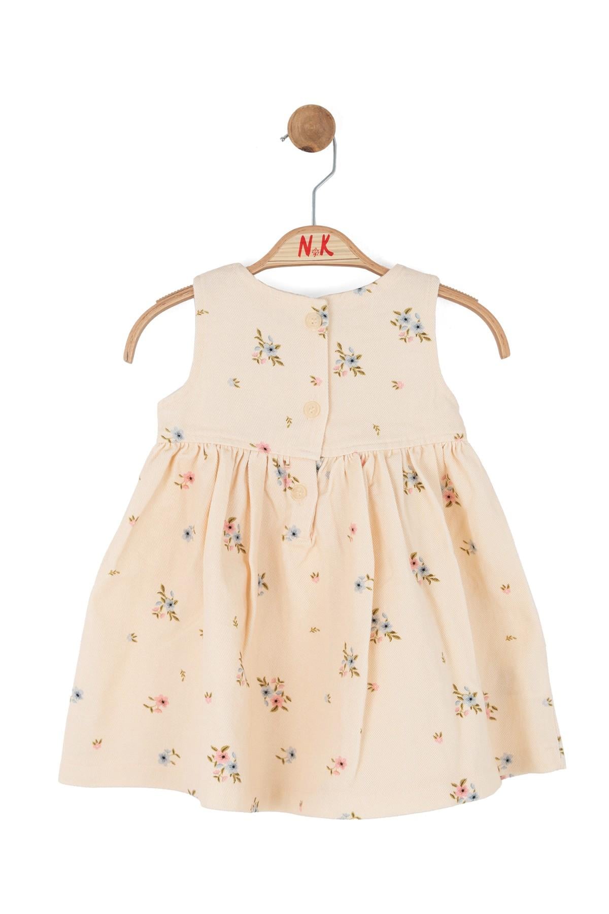 Nk Kids Kız Bebek 1-4 Yaş Fiyonklu Çiçek Desenli Elbise Krem