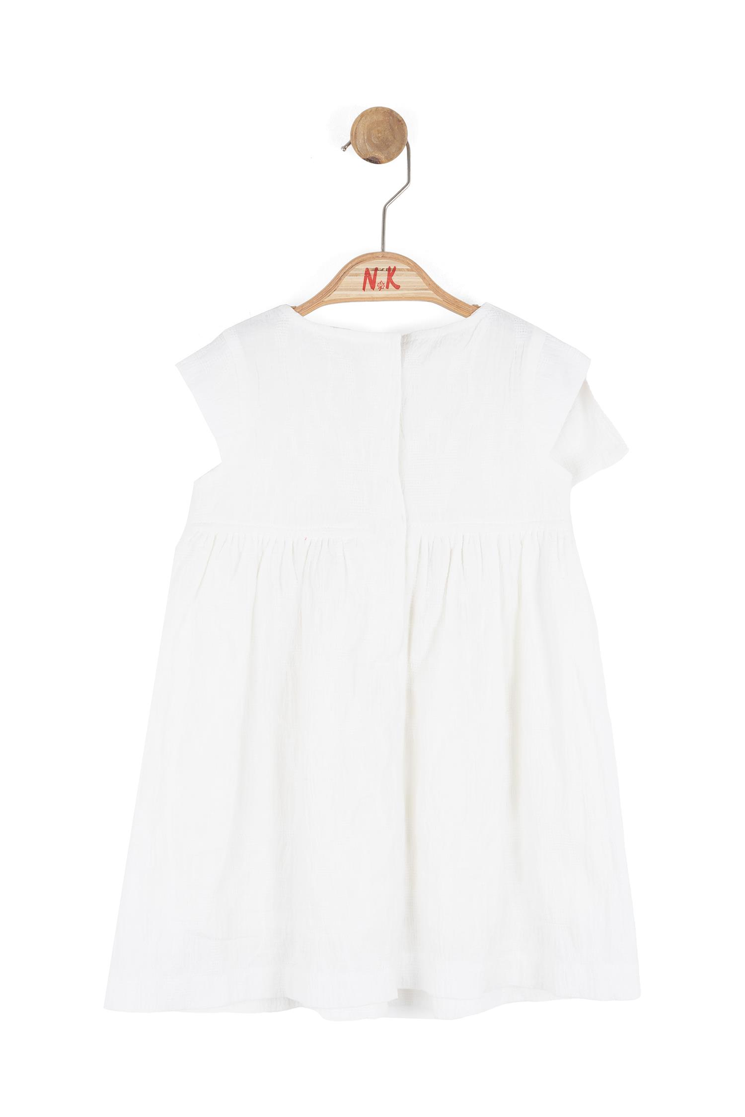 Nk Kids Kız Bebek 1-4 Yaş Fiyonklu Dokuma Kumaş Elbise Ekru