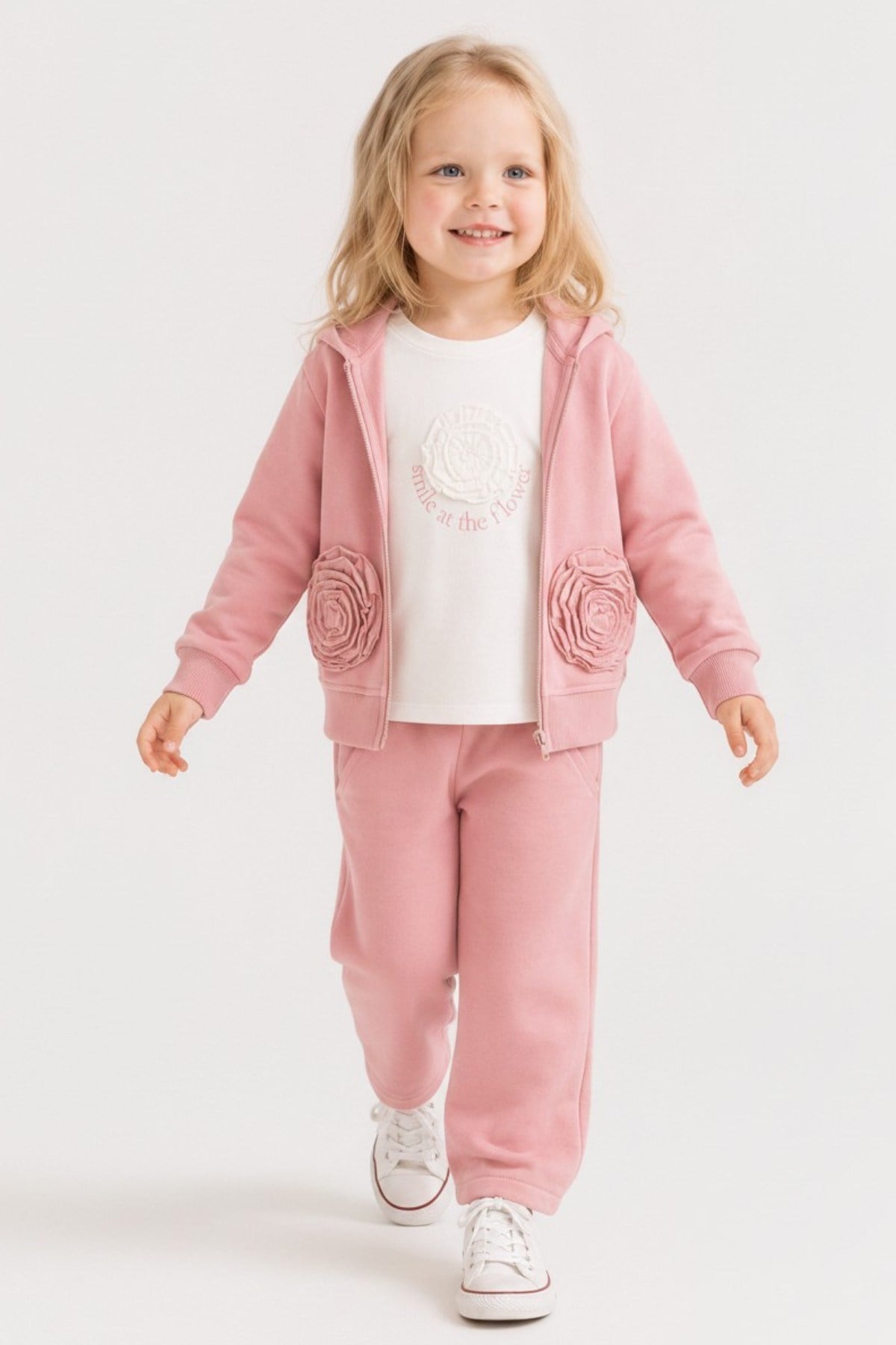 Nk Kids Kız Bebek 1-4 Yaş Gül Detaylı Yumuşak Uzunkol Body Ekru
