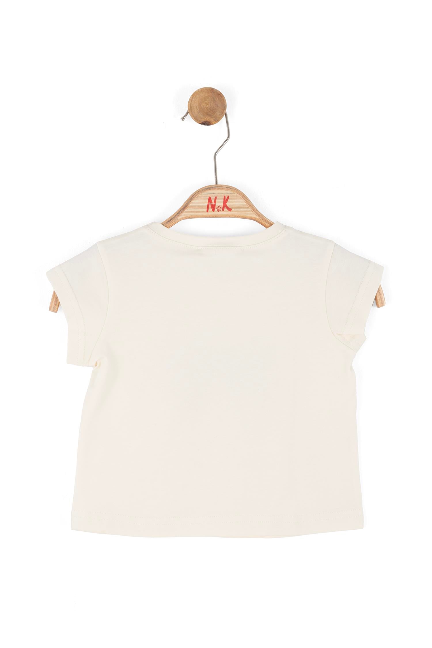 Nk Kids Kız Bebek 1-4 Yaş İncili Fiyonk Baskı Kısa Kol T-shirt Krem