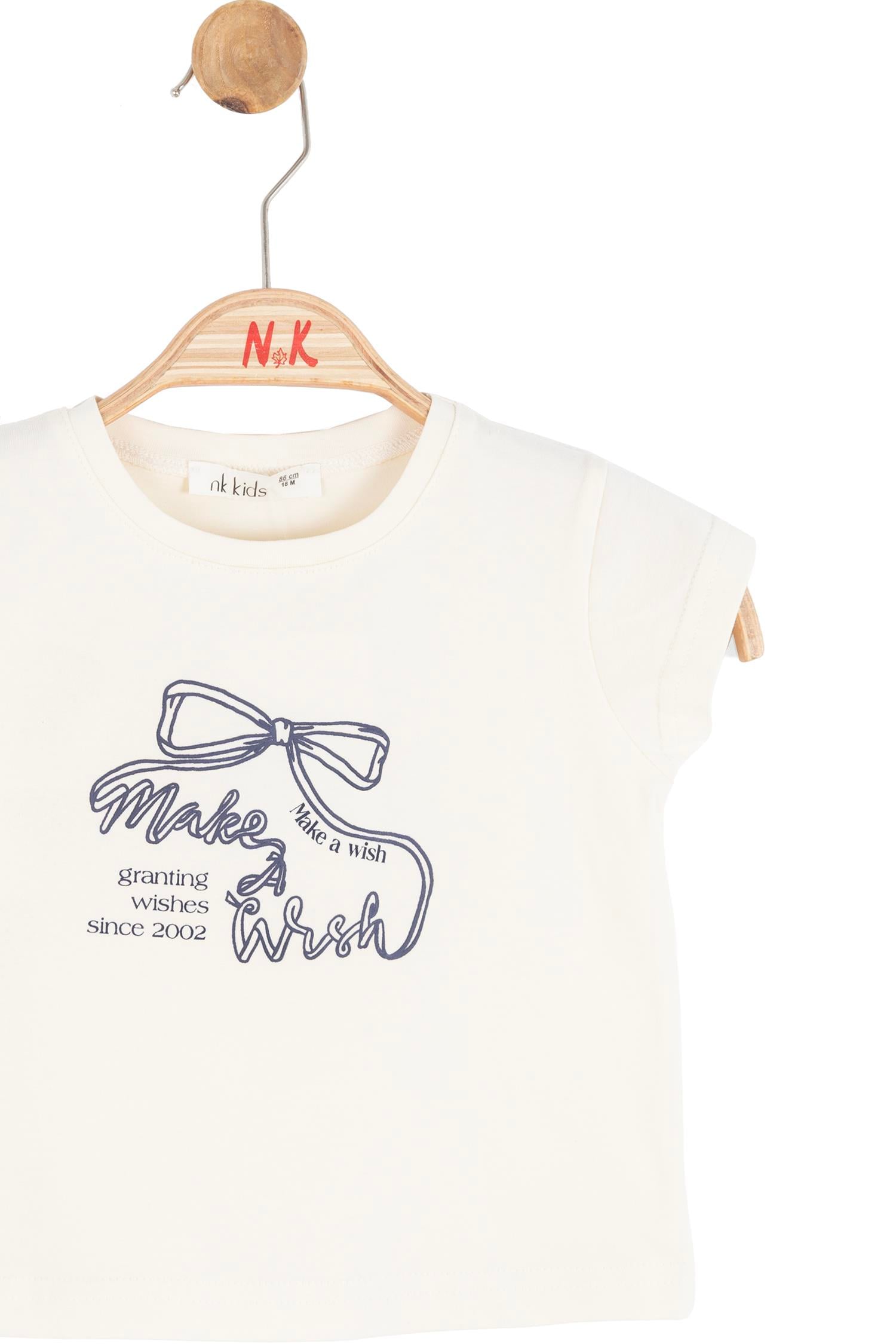 Nk Kids Kız Bebek 1-4 Yaş Kabartma Fiyonk Baskı Kısa Kol T-shirt Krem
