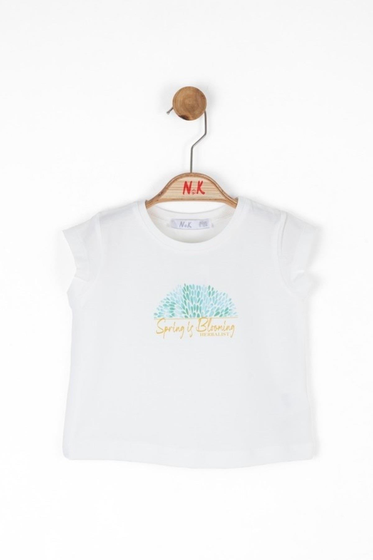 Nk Kids Kız Bebek 1-4 Yaş Pamuklu Kısakol T-shirt 36632 Ekru