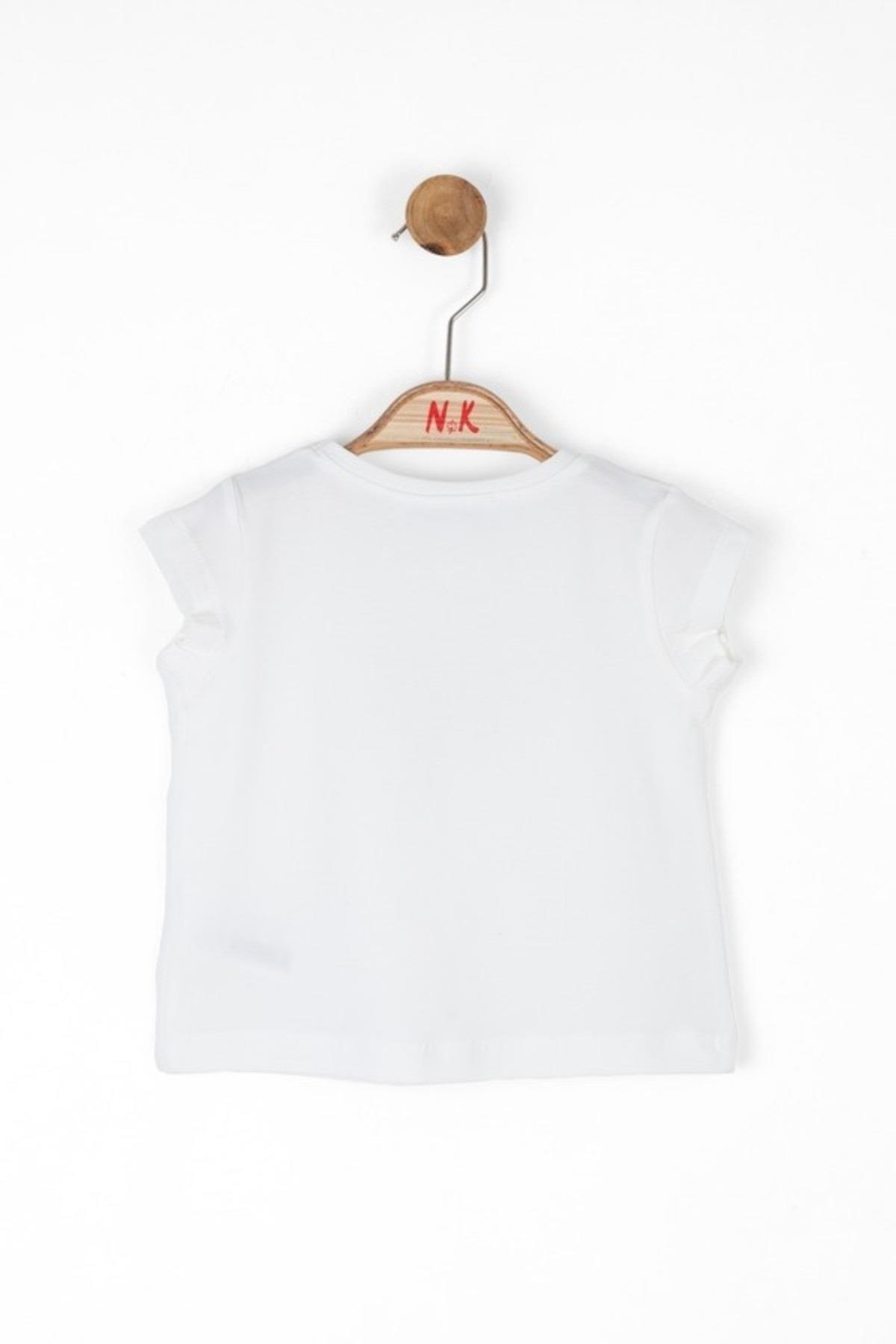 Nk Kids Kız Bebek 1-4 Yaş Pamuklu Kısakol T-shirt 36632 Ekru