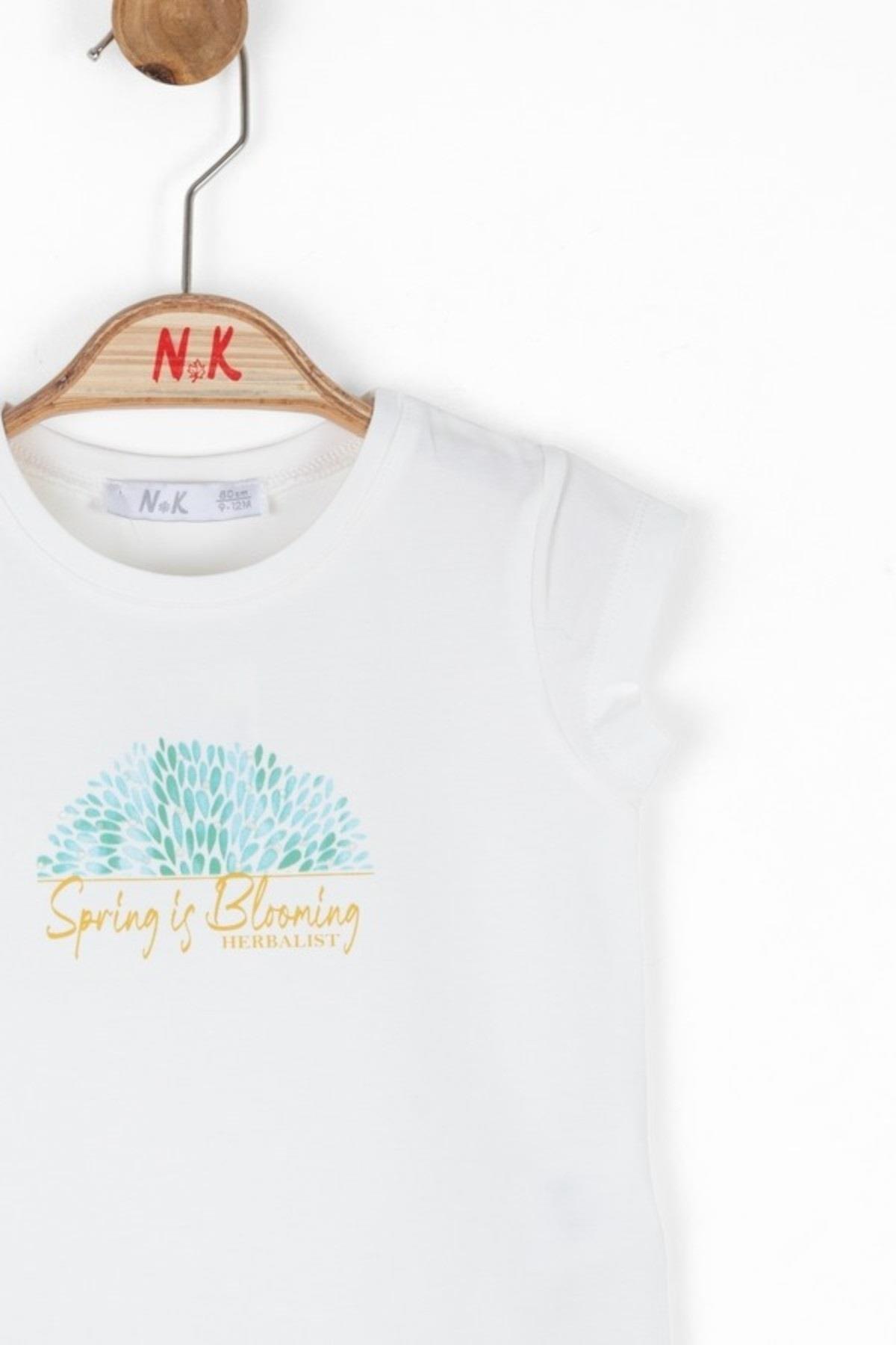 Nk Kids Kız Bebek 1-4 Yaş Pamuklu Kısakol T-shirt 36632 Ekru