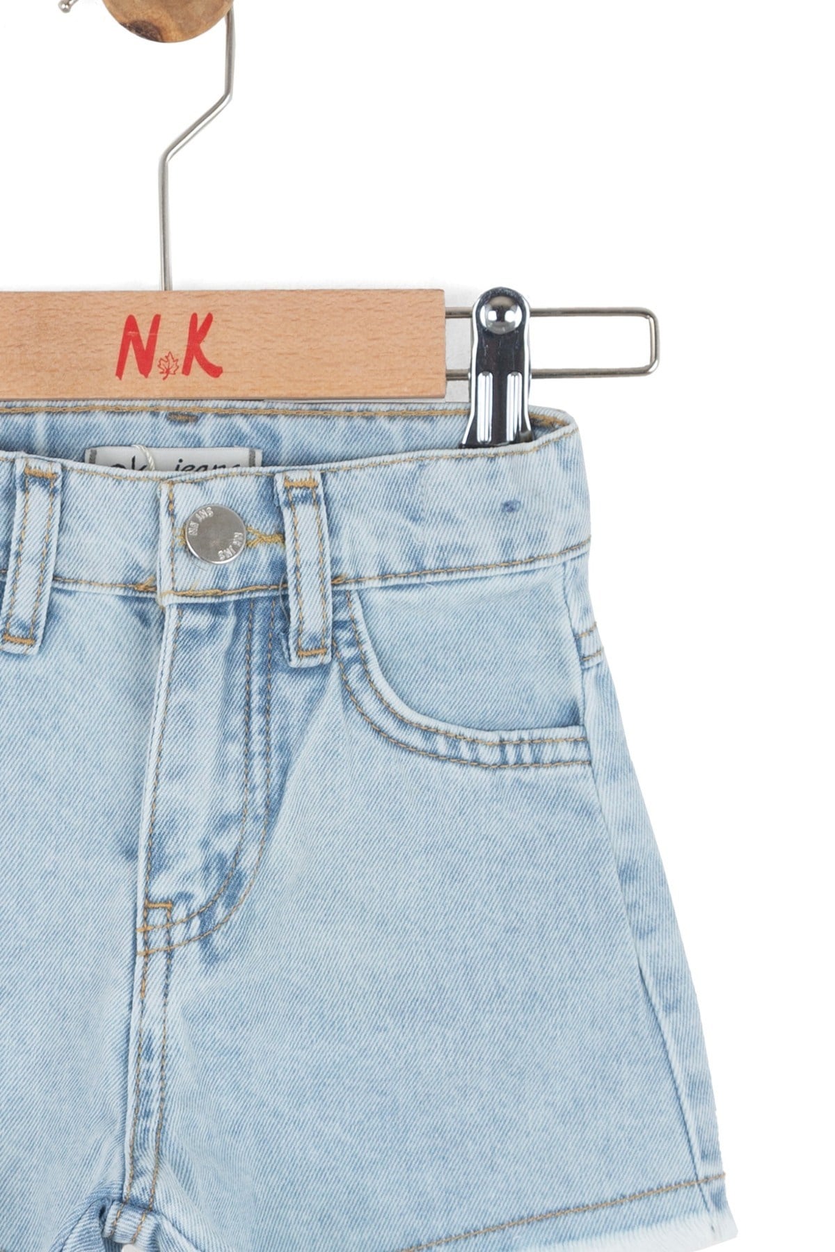 Nk Kids Kız Bebek 1-4 Yaş Püsküllü Paça Denim Şort Kot Mavi