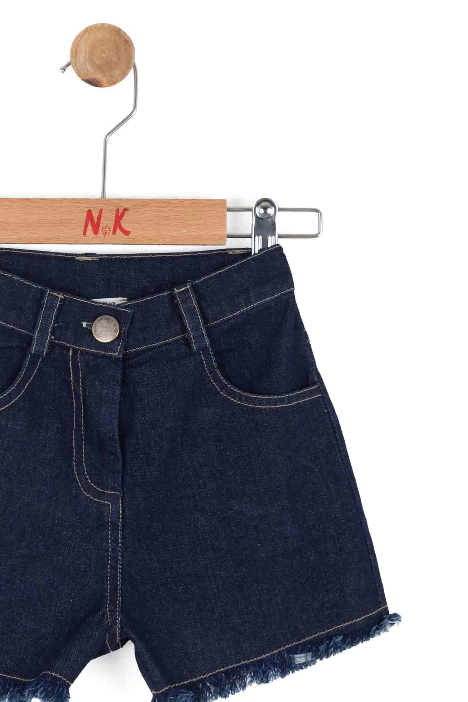 Nk Kids Kız Bebek 1-4 Yaş Püsküllü Paça Denim Şort Lacivert