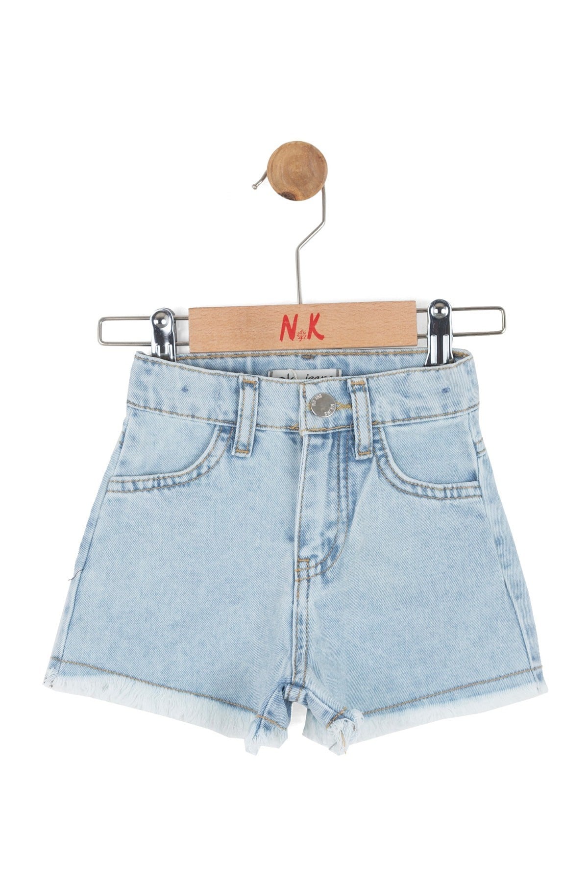 Nk Kids Kız Bebek 1-4 Yaş Püsküllü Paça Denim Şort Kot Mavi