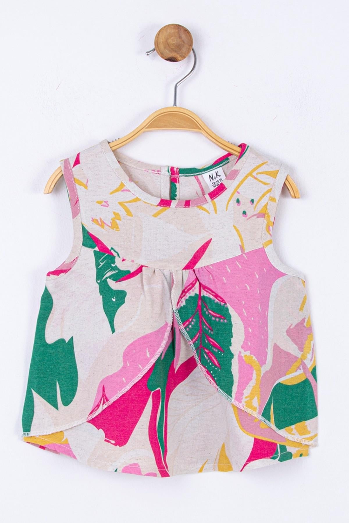 NK Kids Kız Bebek Yaprak Desenli Bluz 34630 Pembe