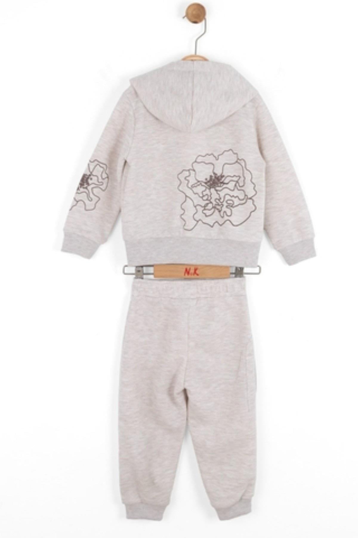 Nk Kids Kız Çocuk 1-4 Yaş Çiçek Baskılı Fermuarlı Eşofman Takımı Krem